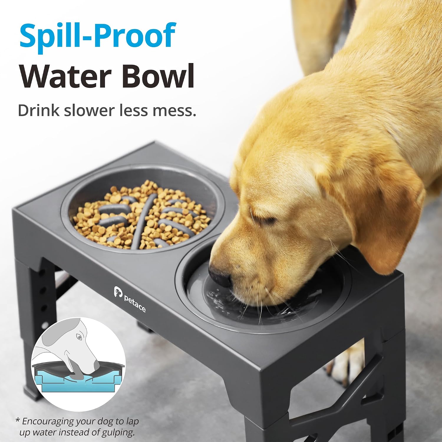 Thumbnail 1 de Petace Elevated Dog Bowls for Large Dogs – Raised Feeder Stand with 2 Slow Feeder Bowls, 5 Adjustable Heights