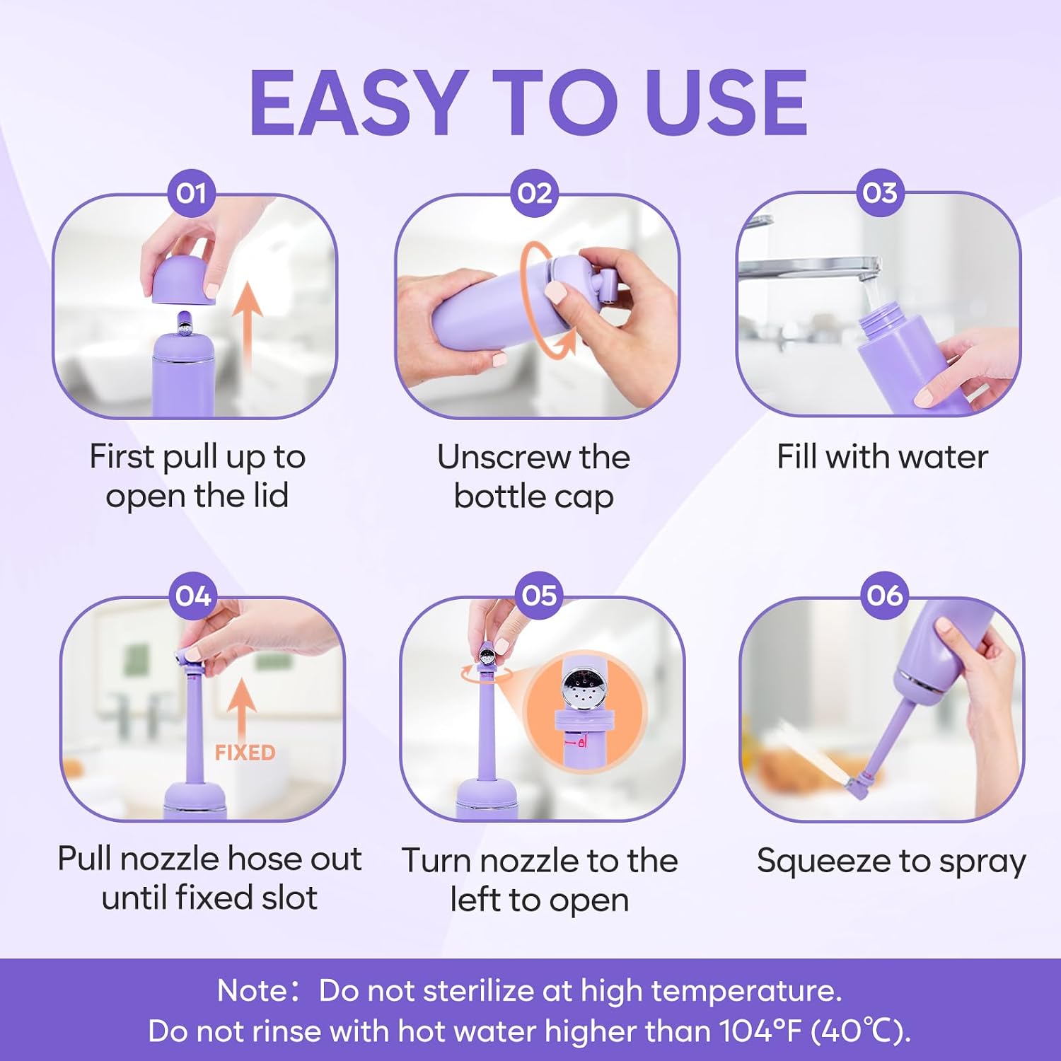 Thumbnail 2 de Easy@Home Portable Peri Bottle (EPB-01) – 380ml, Purple, Leakproof Handheld Bidet for Postpartum, Perineal Care, and Travel