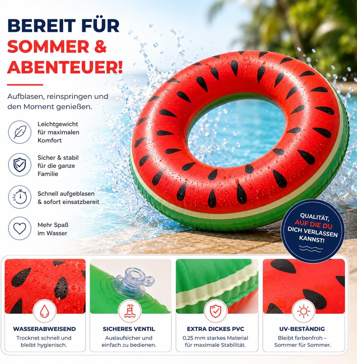 Thumbnail 6 de Aufblasbarer Schwimmring im Melonen-Design, Ø 120 cm – für Erwachsene & Kinder