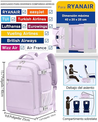 Detalle de KLOSTAIN Mochila de Cabina 40x20x25 cm (20 L) para Ryanair — Cabin Bag con Compartimentos para Portátil de 14" y Seguridad Antirrobo