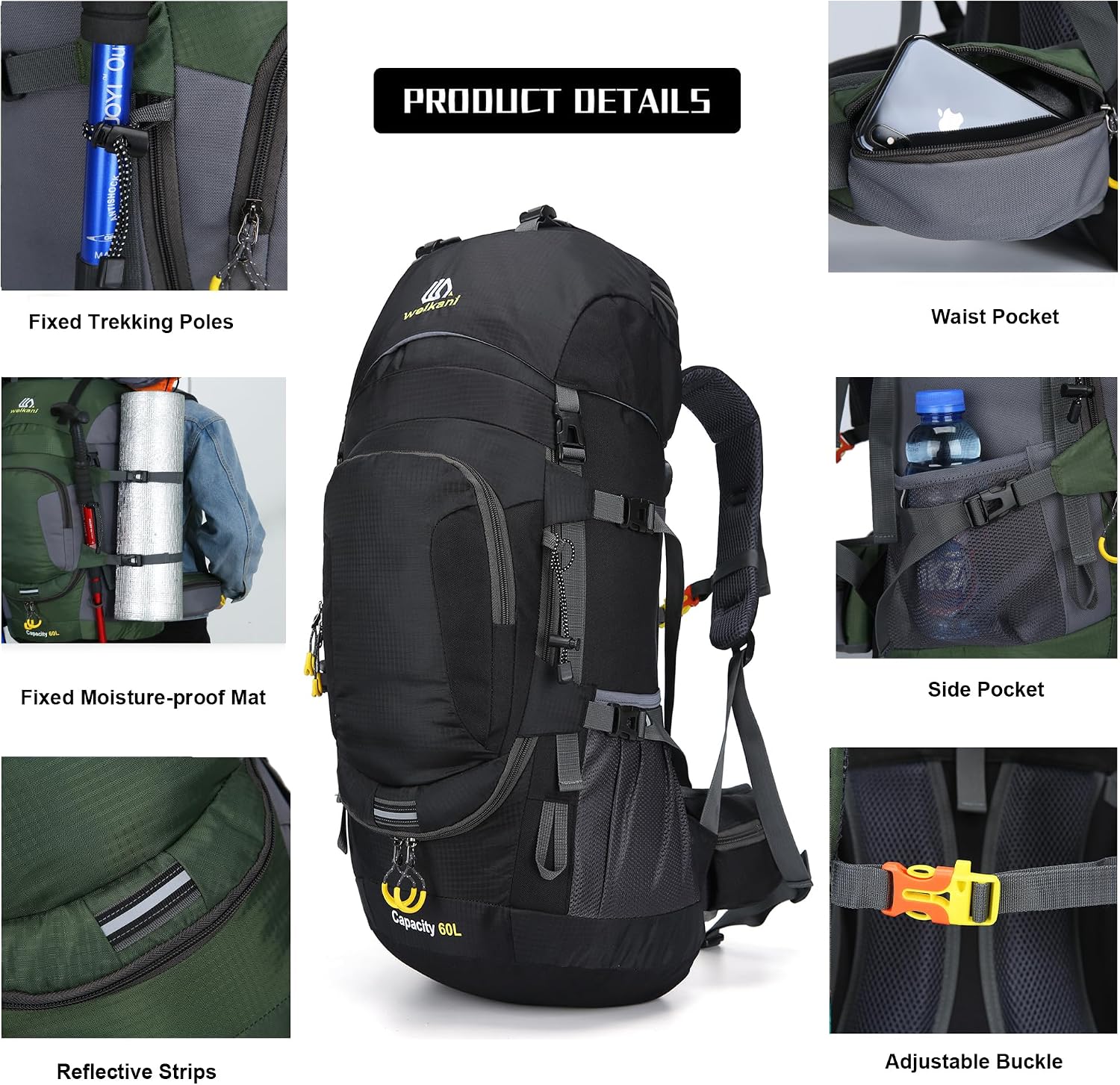 Detalle de Mxaeyar 60L hiking backpack 60L