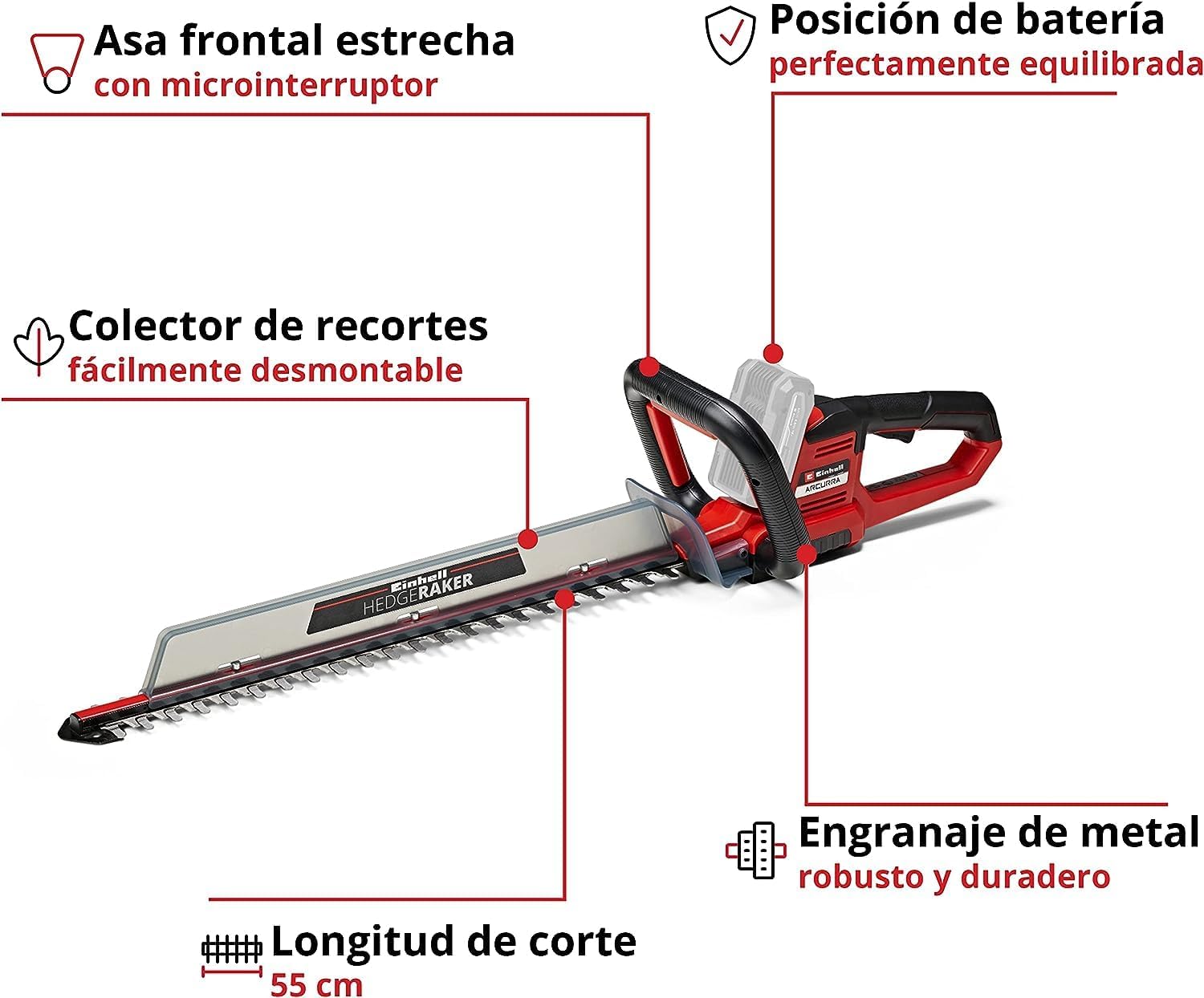 Detalle de Einhell ARCURRA Cortasetos BaterÃa 18V 🌿 Eficiente y Ligero