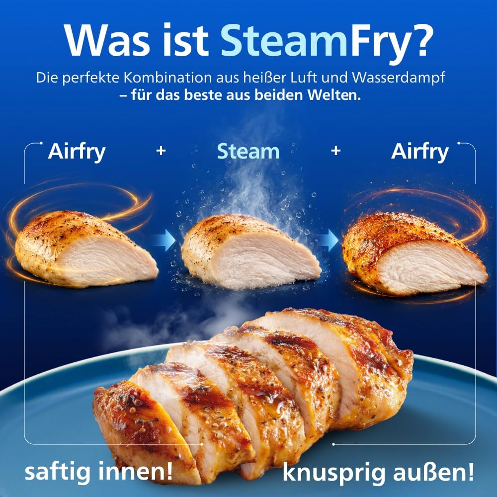 Detalle de Philips Steam Airfryer 5000 Series Megabasket NA565/00 – Dampffunktion trifft Heißluftfrittieren