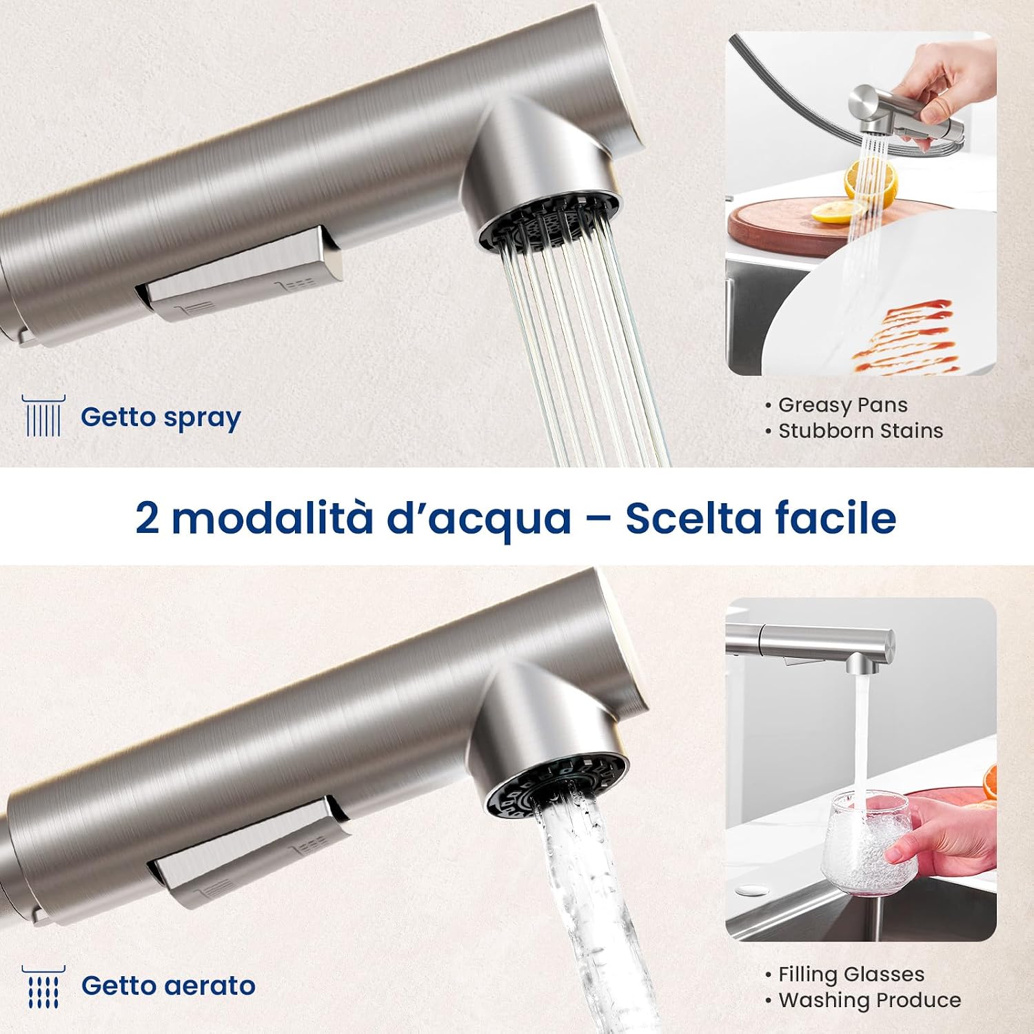 Thumbnail 2 de CECIPA Rubinetto Lavello Cucina con Doccetta Estraibile: Miscelatore in Acciaio Inox con Getti Duali e Doccetta 40 cm