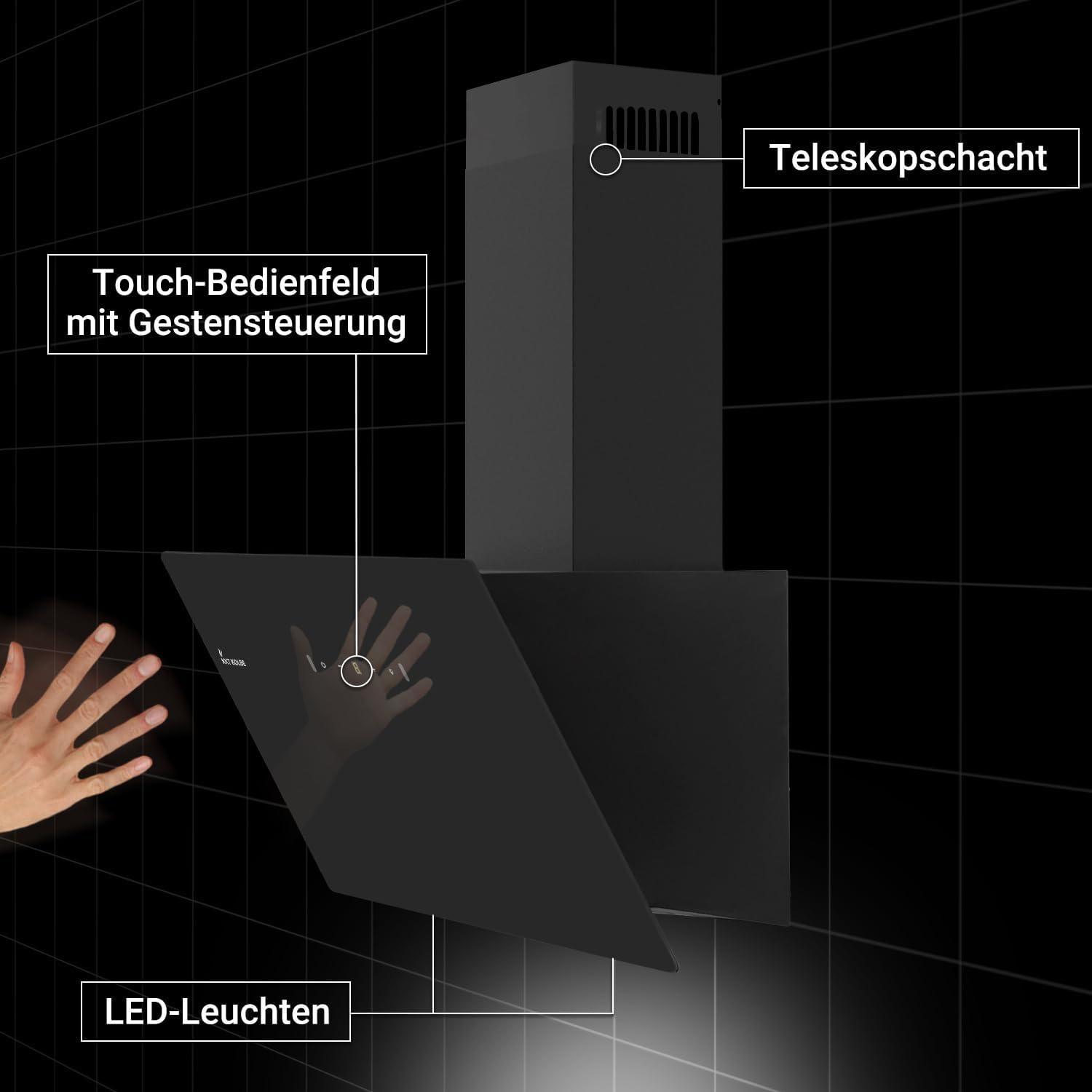 Thumbnail 1 de KKT KOLBE BASE6004SKKT Dunstabzugshaube 60 cm (Umluft/Abluft, Schwarz, Glas, LED, SensorTouch)