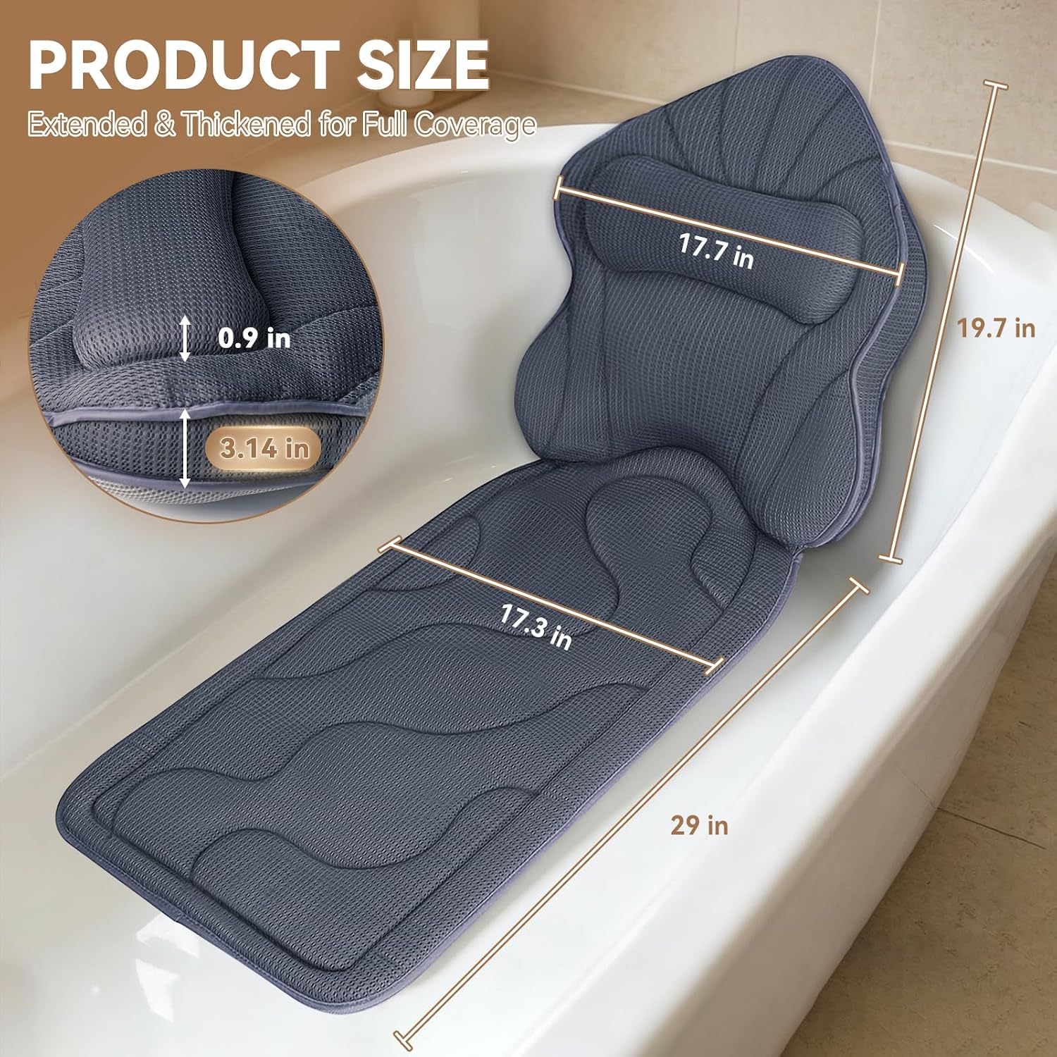 Thumbnail 4 de Poemland Bath Pillow for Tub: Extra Thick Full-Body Support with 5D Mesh Comfort
