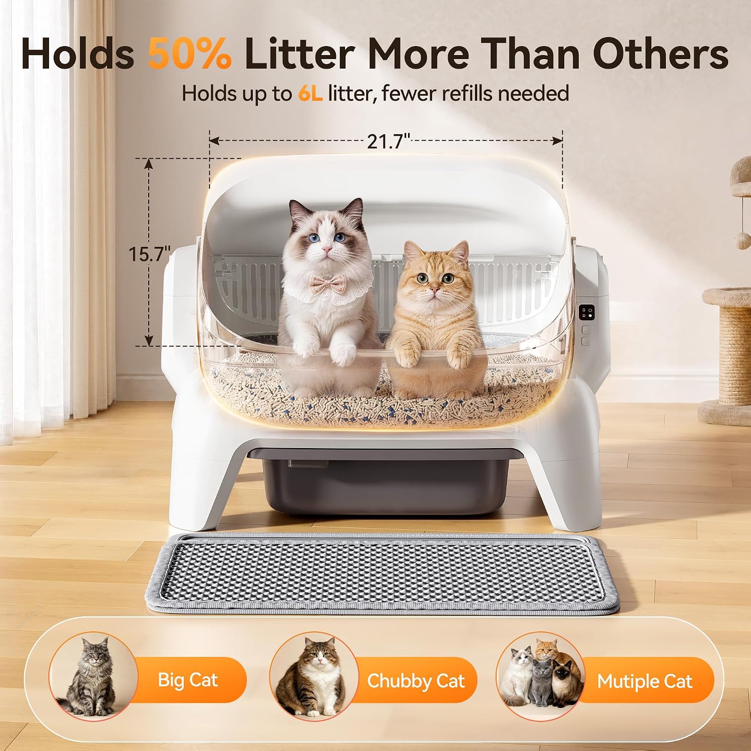 Detalle 2 de Meowant MW-SC10 Extra-Large Automatic Litter Box with Infrared Scanning and App Control