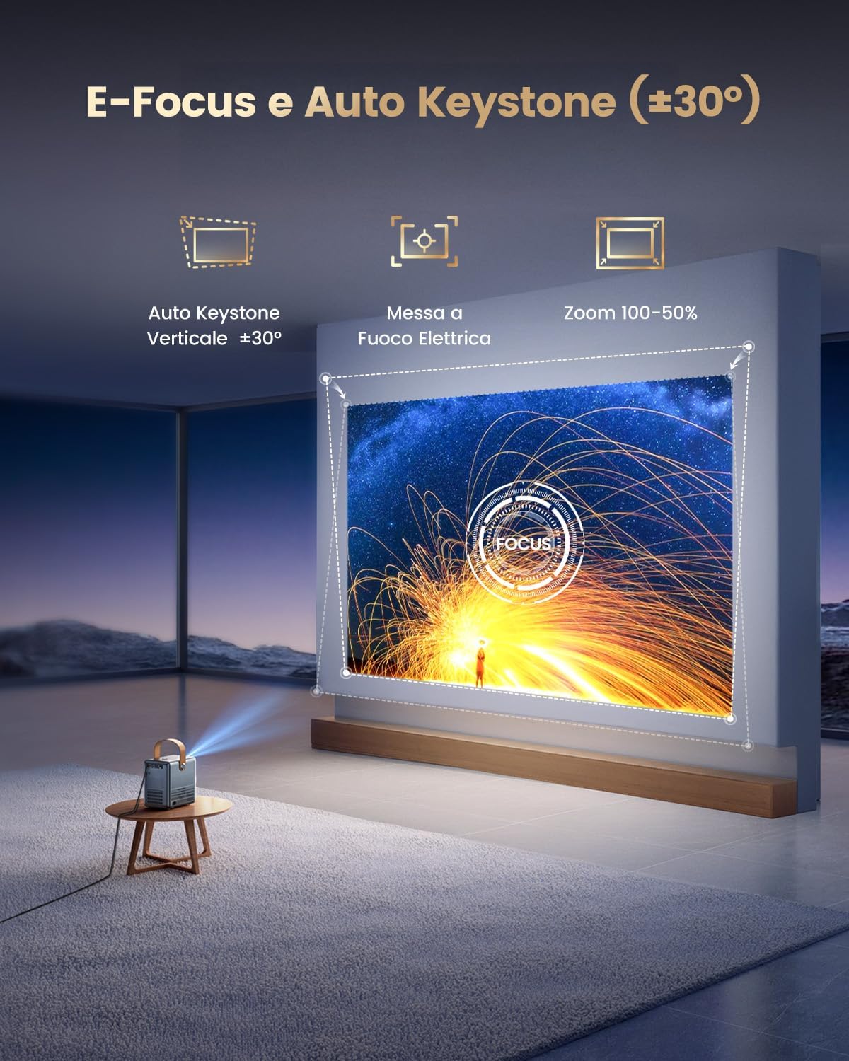 Detalle de WiMiUS P61 Pro Smart Proiettore Portatile 4K 700ANSI con Netflix e Dolby, Wi‑Fi e Bluetooth