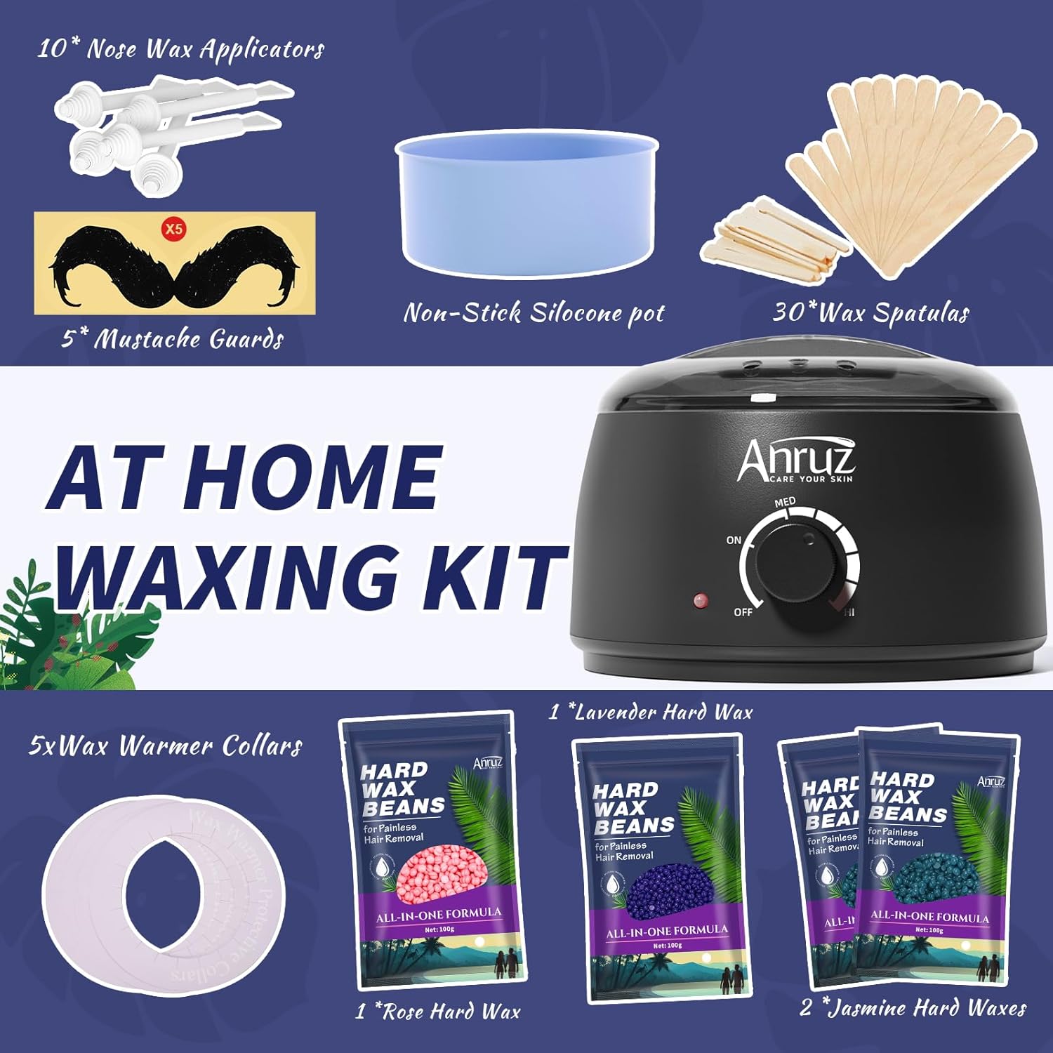 Thumbnail 5 de ANRUZ Waxing Kit (500 ml) with Silicone Bowl, 4 Bags Hard Wax Beads and 30 Wax Sticks