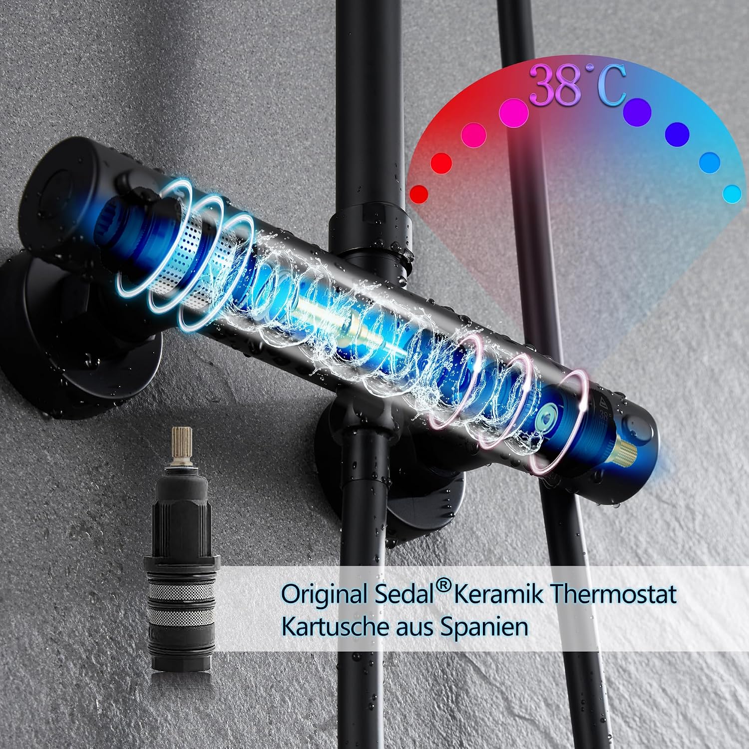Detalle 2 de JOHO Colonne de douche noir mitigeur thermostatique 38°C