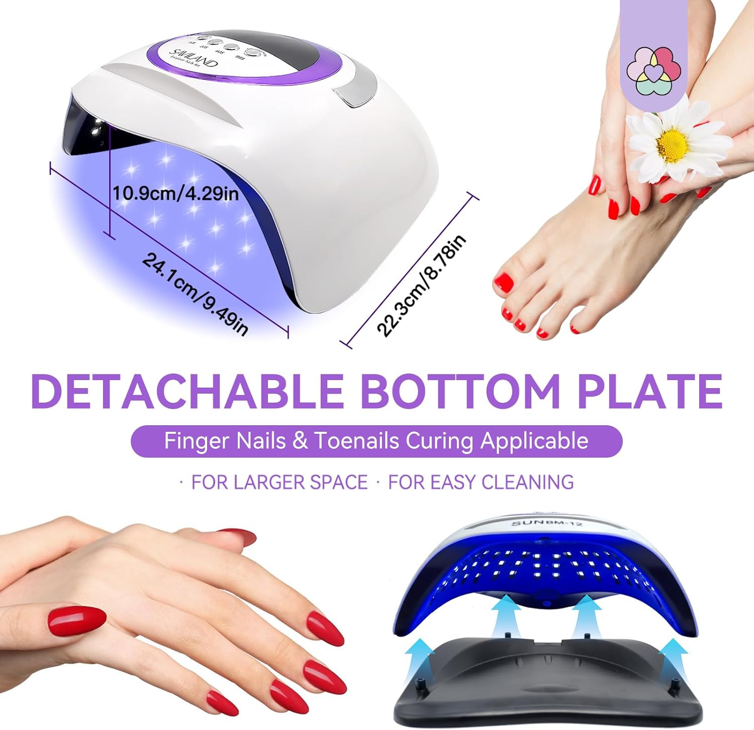 Detalle de SAVILAND 300 W UV/LED Nagellampe mit 72 LED-Perlen, Dual-Licht und 4 Timer (10/30/60/99 s) – Smart Sensor