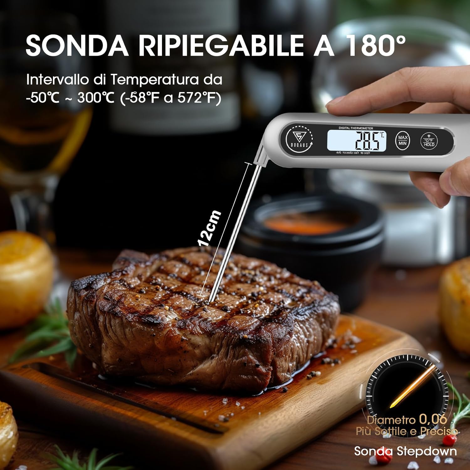Thumbnail 3 de DOQAUS Termometro da Cucina Digitale con Sonda Pieghevole da 12 cm – Lettura Istantanea