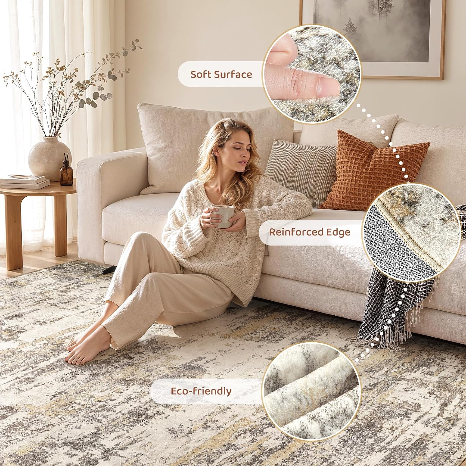 Thumbnail 4 de 8x10 Washable Abstract Area Rug