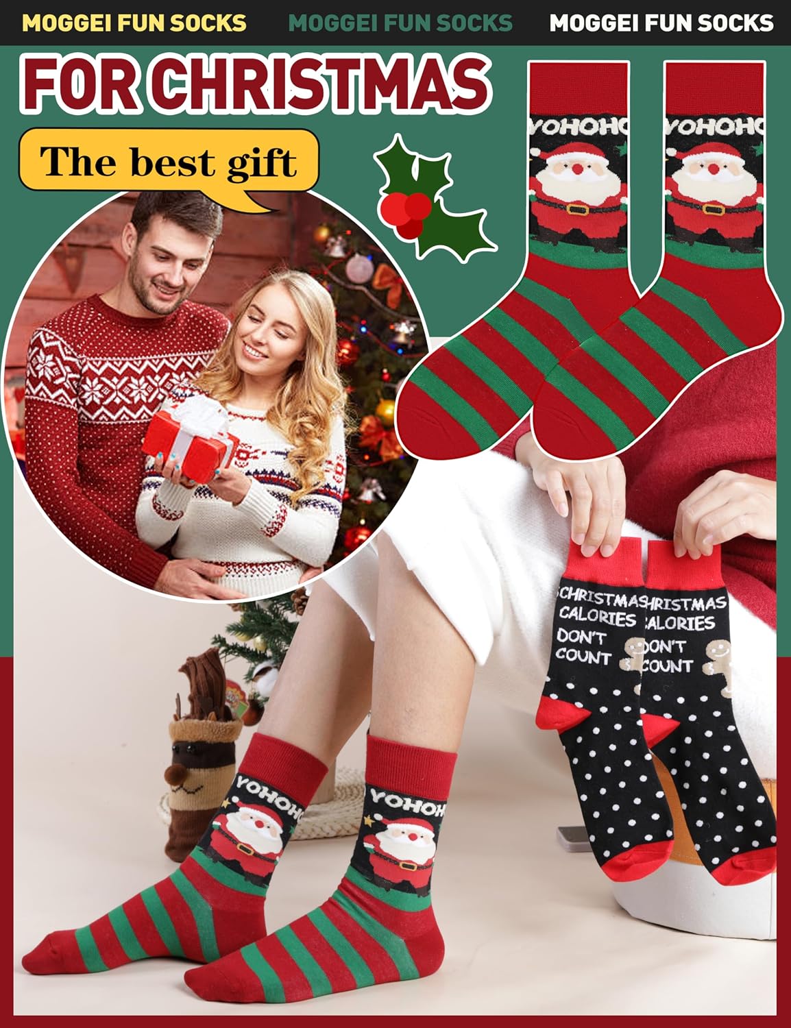 Detalle 2 de MOGGEI Funny Novelty Crew Socks, Breathable Unisex Adult Dress Socks