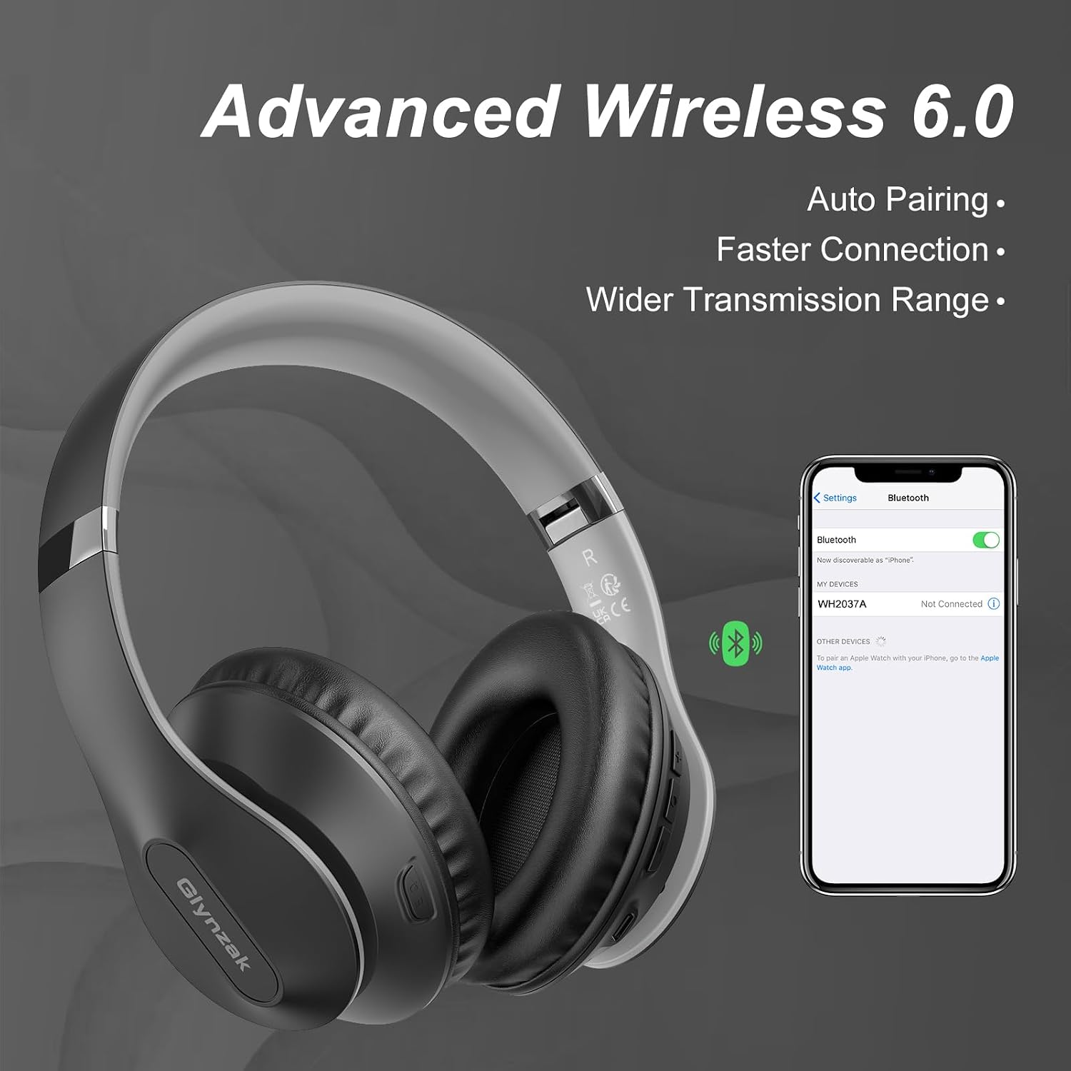 Thumbnail 5 de Glynzak WH207A Over-Ear Bluetooth Headphones, 65-Hour Playtime, 6 EQ Modes