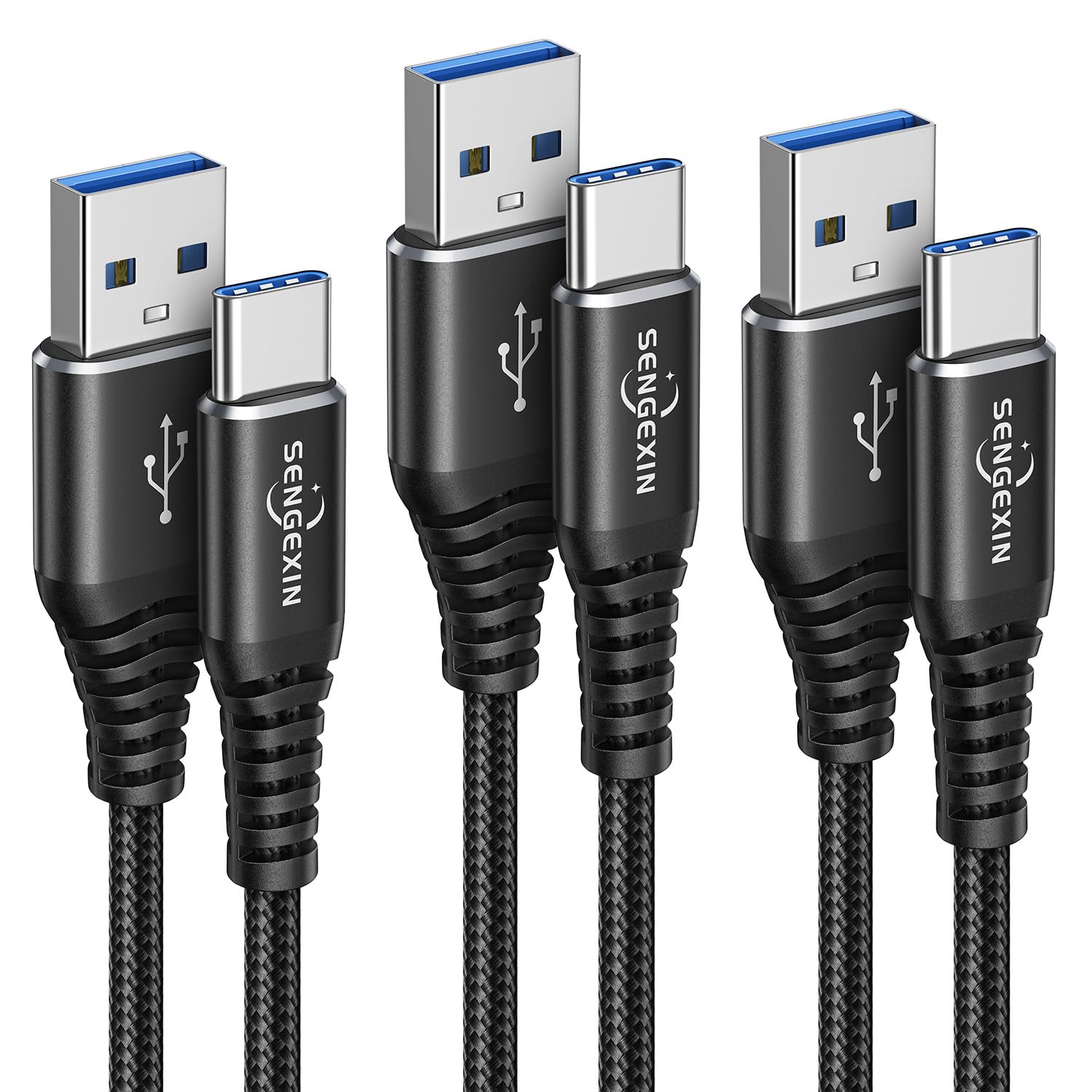 Detalle de SENGEXIN USB C Charger Cable 3M/10FT 3Pack – Braided, 3A Fast Charge & Data Sync