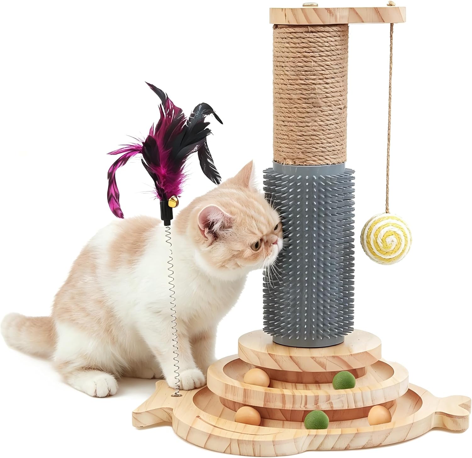 Marchul 5 in 1 Cat Toys scratching post with sisal, massage brush and interactive play tower