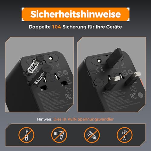 Detalle de TESSAN Reiseadapter Weltweit mit 2 USB-A und 2 USB-C - Schwarz