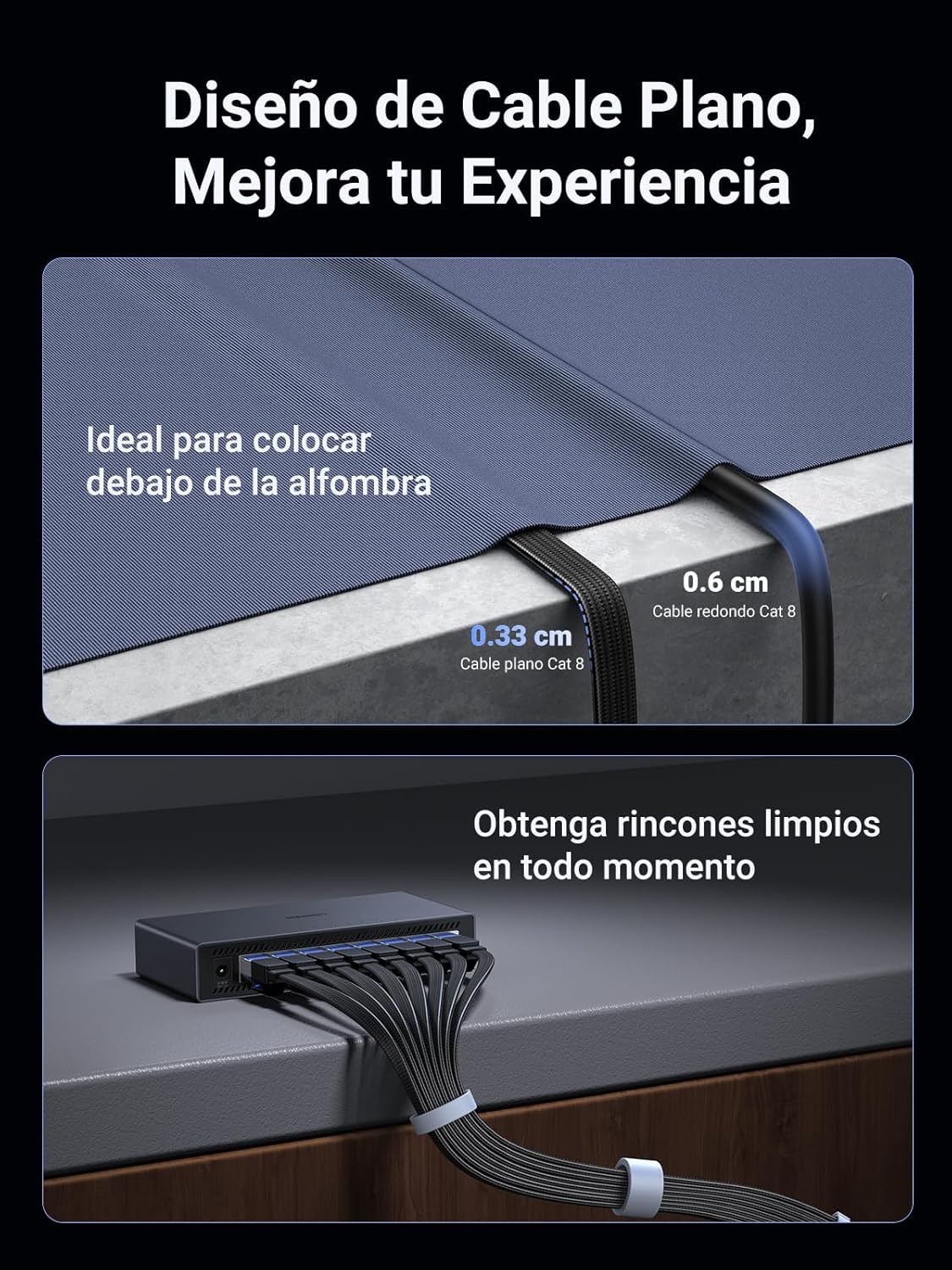 Detalle de UGREEN Cable Ethernet Cat 8 40Gbps 8M - Ideal para Gaming