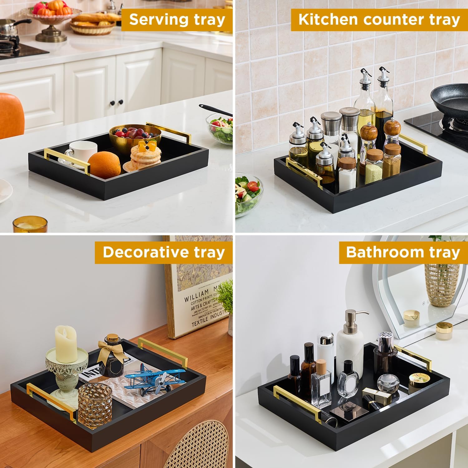 Thumbnail 6 de Moonlit Pond 19465051- Black Serving Tray, 40 x 30 cm with Handles