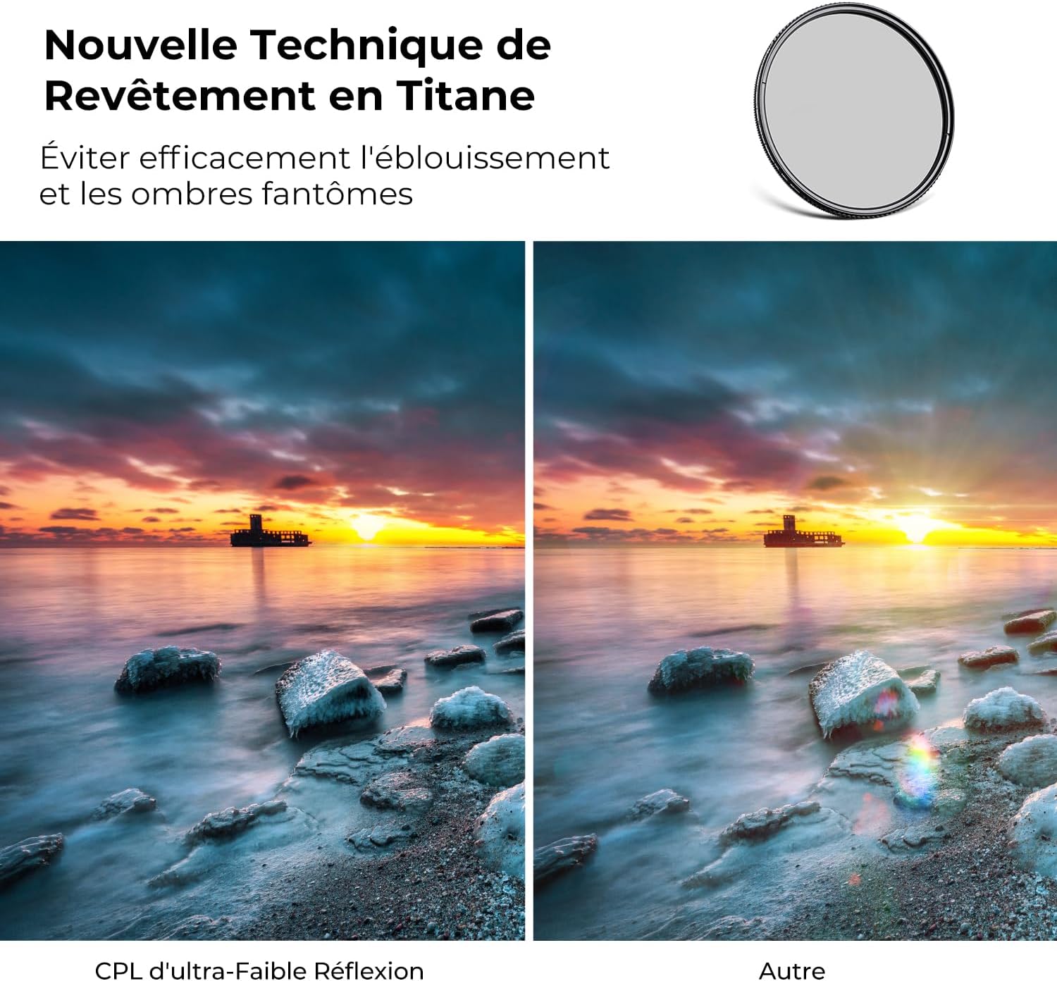 Thumbnail 2 de K&F CONCEPT Ø37mm Filtre Polarisant CPL Ultra-Faible Réflexion Nano-X HD