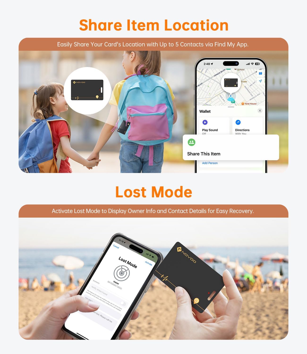 Thumbnail 2 de NOVOO Wallet Tracker Card 2-pack, Rechargeable Wallet Finder