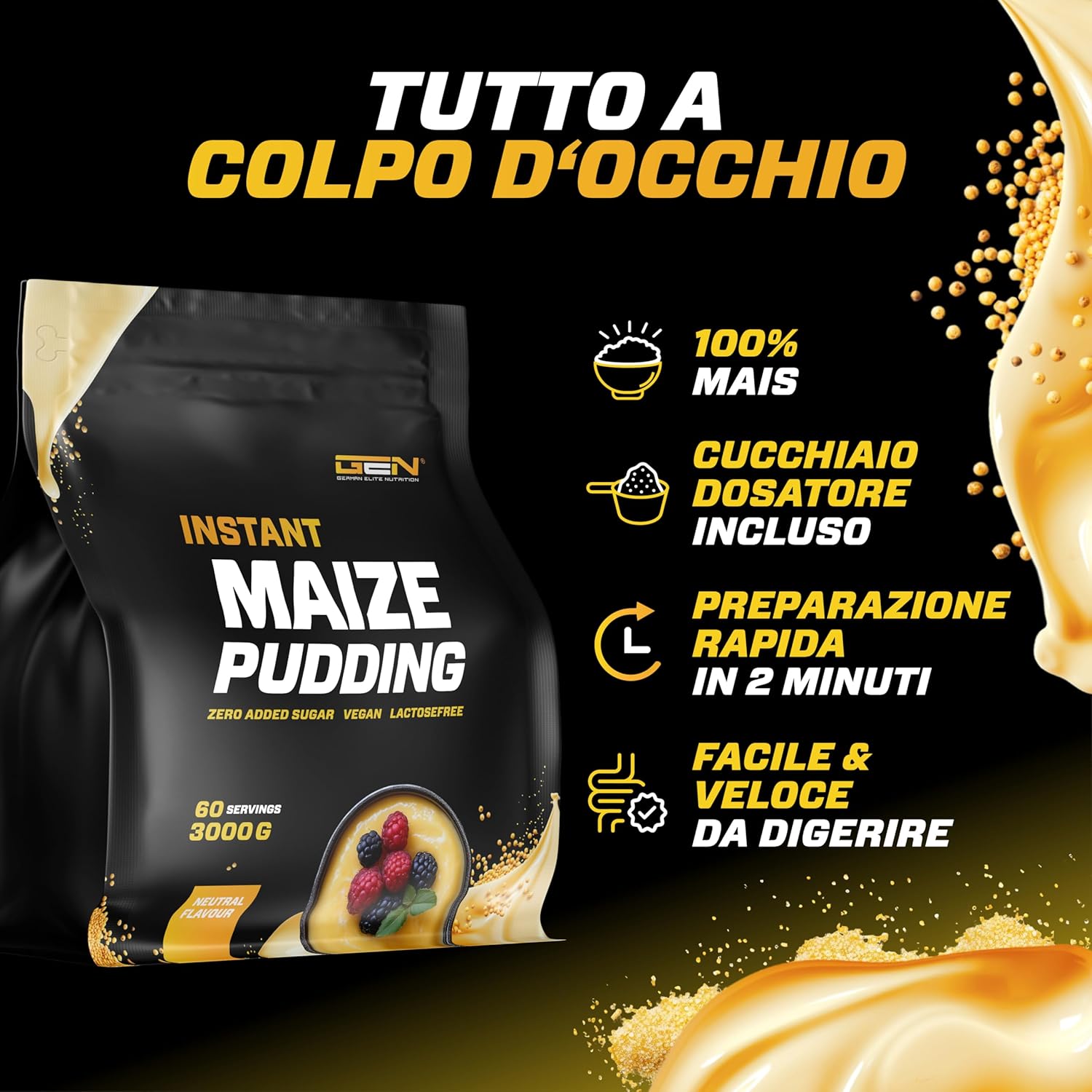 Thumbnail 2 de Budino di Mais neutro 3kg di GEN GERMAN ELITE NUTRITION — Pudding di mais vegano, a base di carboidrati complessi
