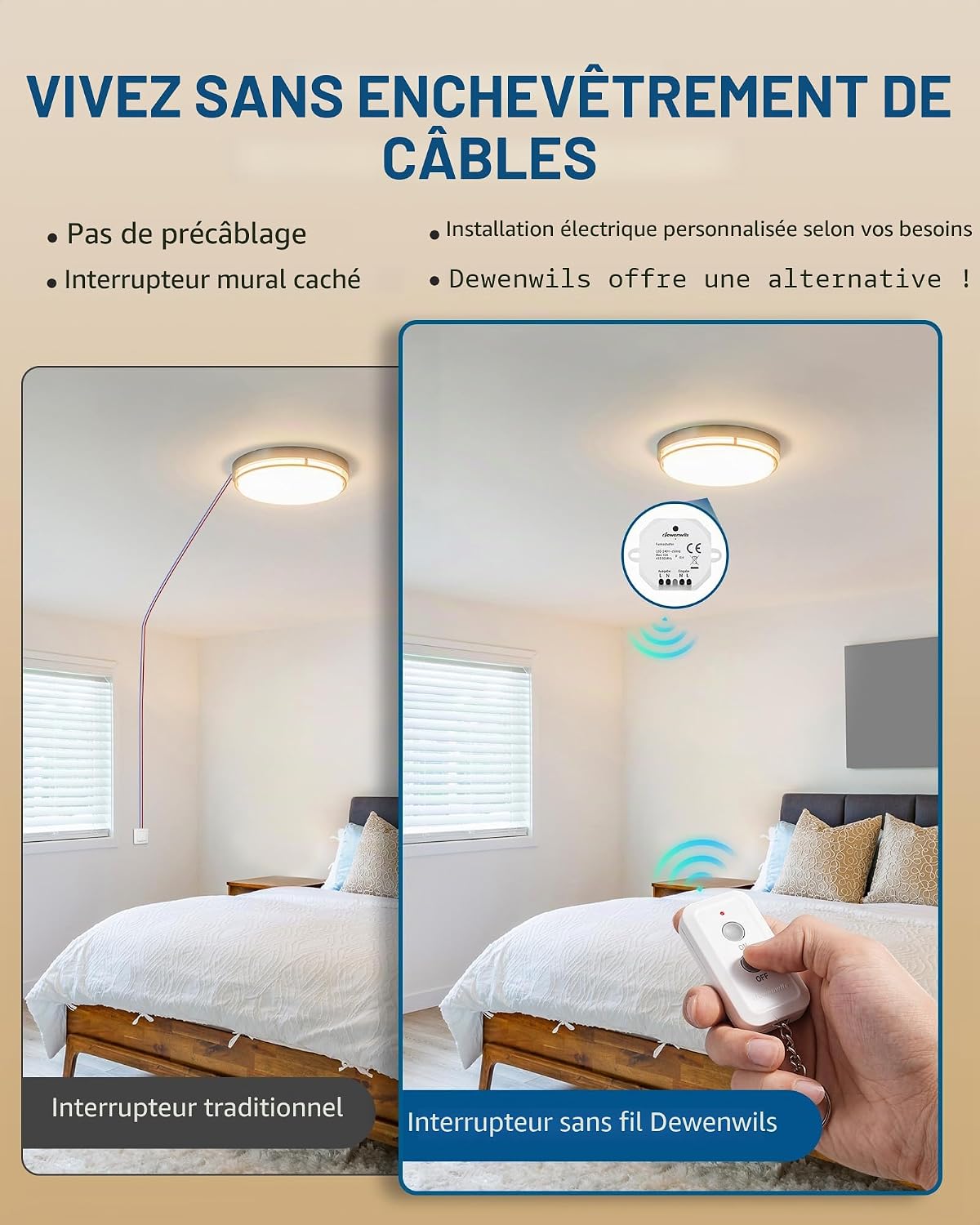 Detalle de DEWENWILS Interrupteur sans Fil avec 1 Récepteur et 1 Télécommande – contrôle pratique jusqu’à 30 m