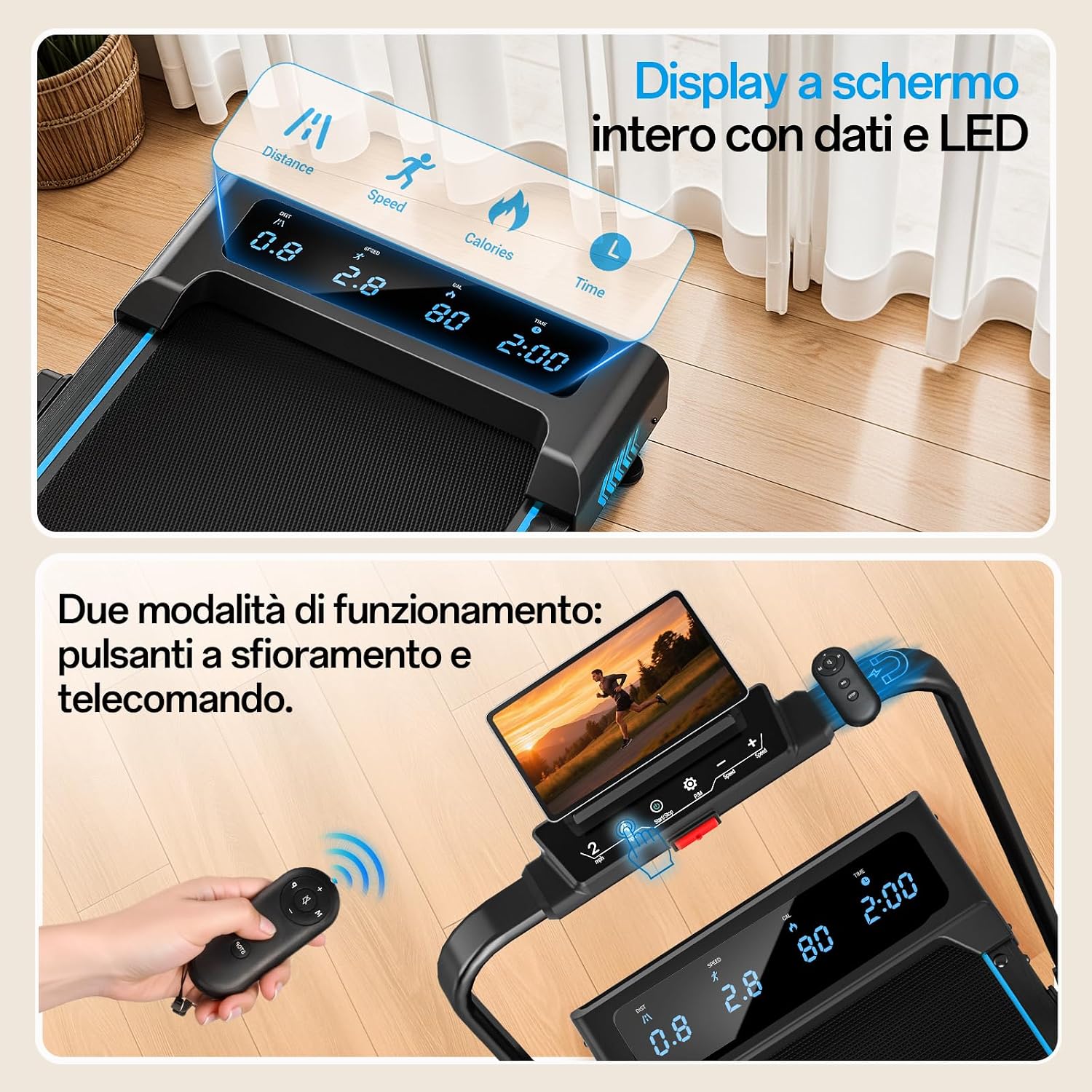Detalle de FOUSAE Tapis Roulant Elettrico Pieghevole 5 in 1: inclinazione, display LED e avvolgimento salvaspazio