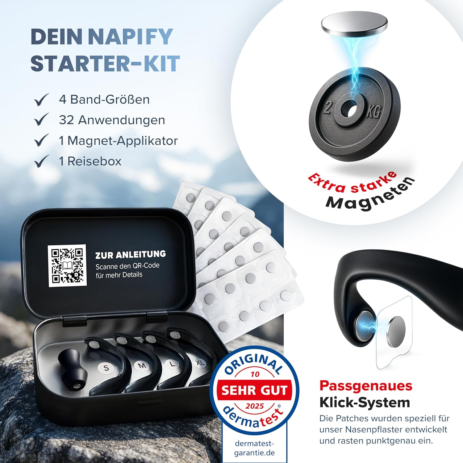 Detalle 2 de Nasenpflaster Magnet (32 Tage) – magnetische Nasenpflaster gegen Schnarchen