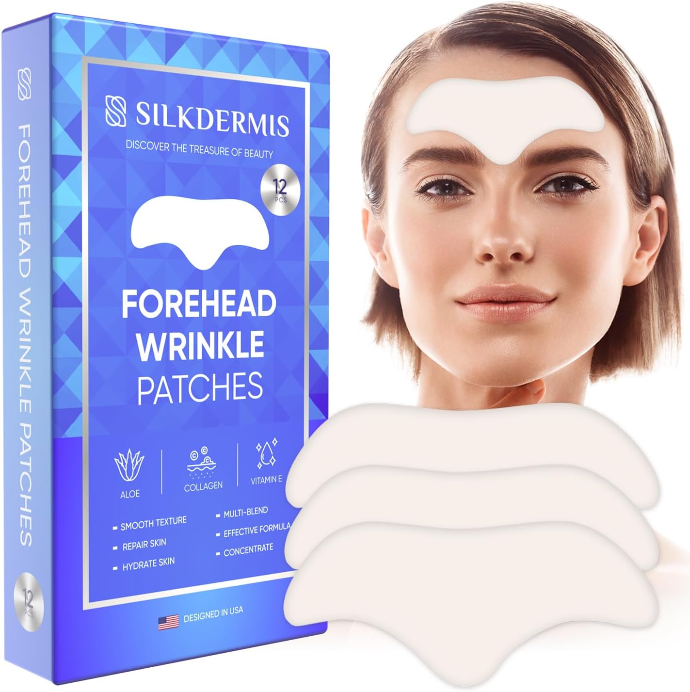 Detalle de SILKDERMIS Forehead Wrinkle Patches, 12-Count with Aloe, Collagen & Vitamin E