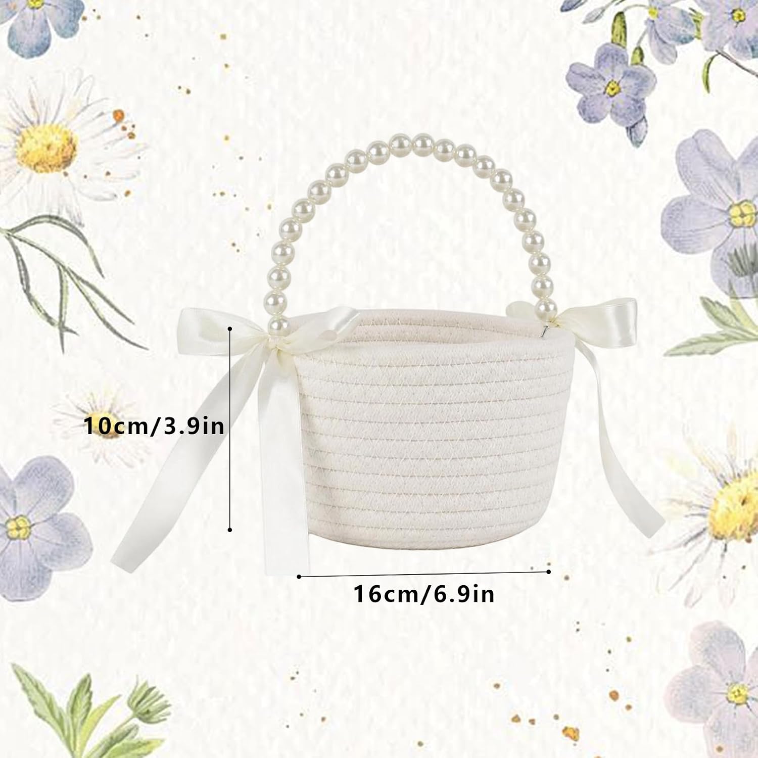 Thumbnail 1 de 2 Pack Wedding Flower Girl Basket with Pearl Handle – Cotton, Lightweight & Elegant