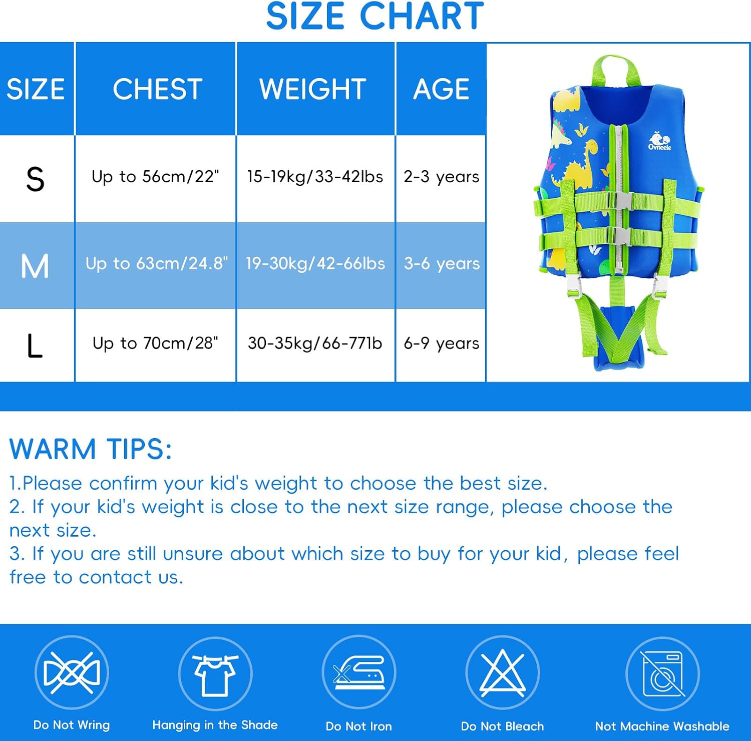 Detalle 2 de Oveneеле Y-LF002 zwemvest voor kinderen, neopreen, blauw, maat L