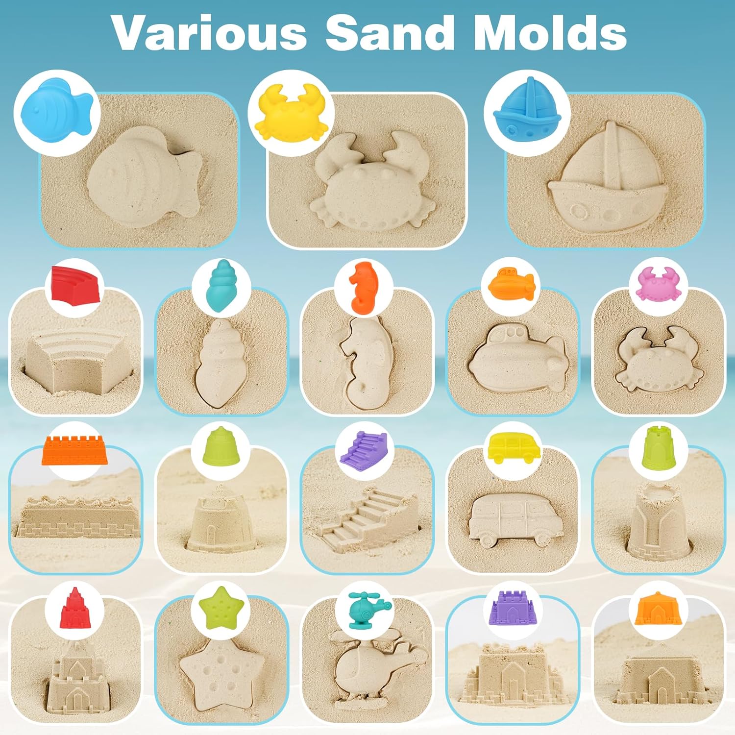 Thumbnail 1 de YIMORE Sandspielzeug Set für Kinder – 26-tlg. Strand- & Sandkasten-Spielzeug mit faltbarem Eimer
