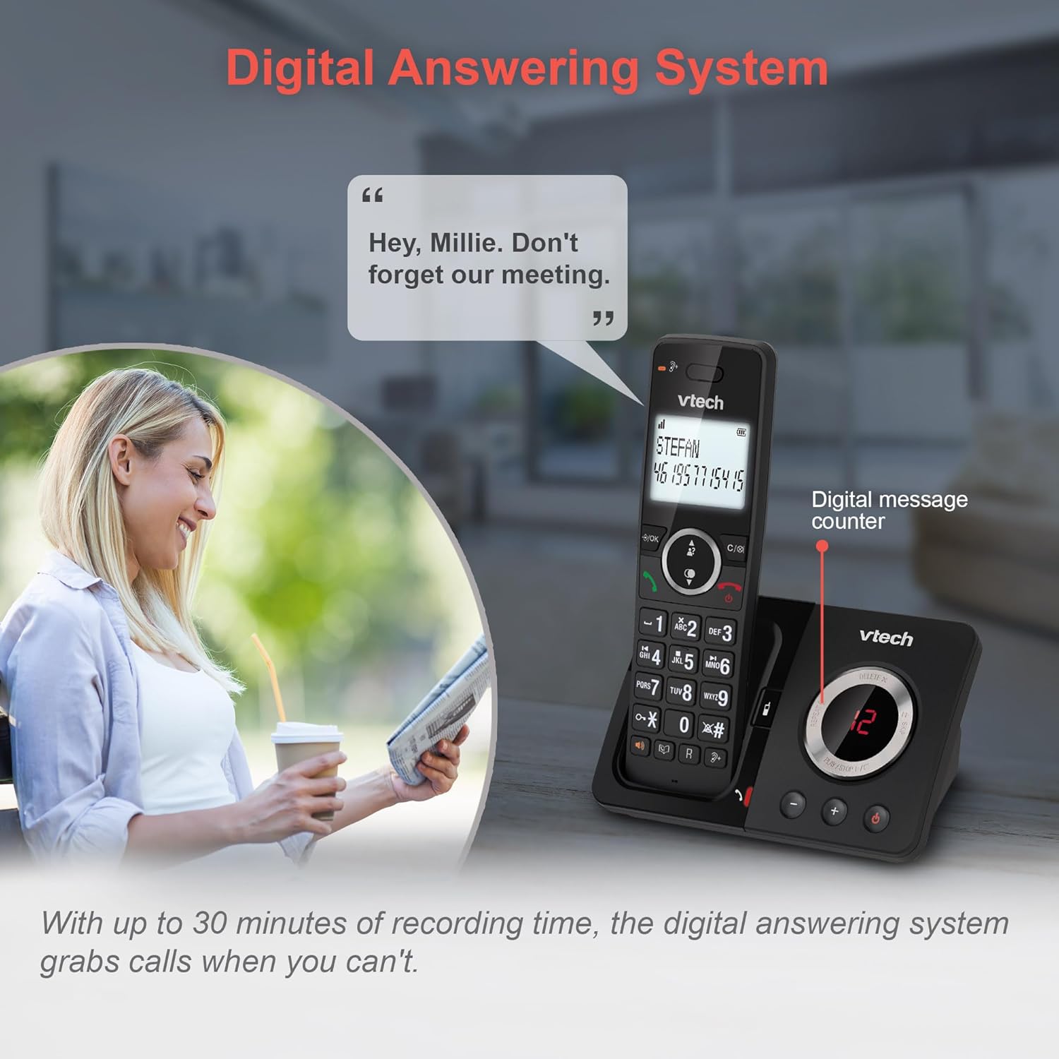 Thumbnail 3 de VTech ES2052 DECT Cordless Phone with Answering Machine, Call Block & Volume Booster (Trio Handsets)