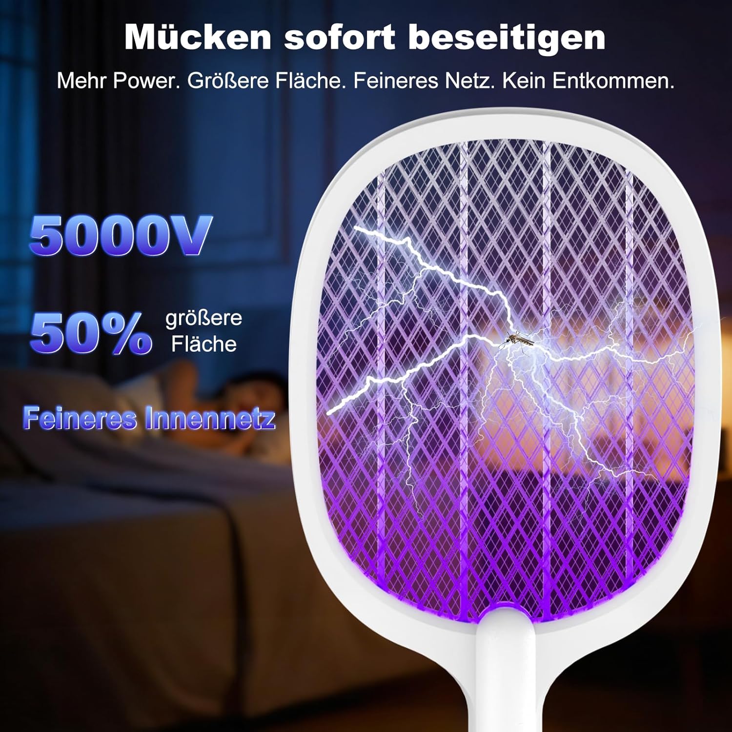 Thumbnail 2 de TEINNGO Raquette électrique anti-insectes 5000V rechargeable USB-C (2000 mAh) avec base