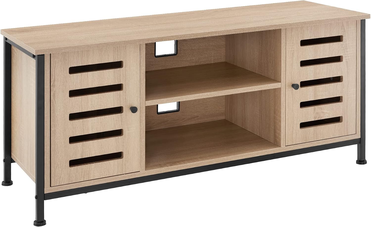 Detalle de tectake Carlow TV-bänk 110 × 41,5 × 50,5 cm i Sonoma-ek med svart stålram