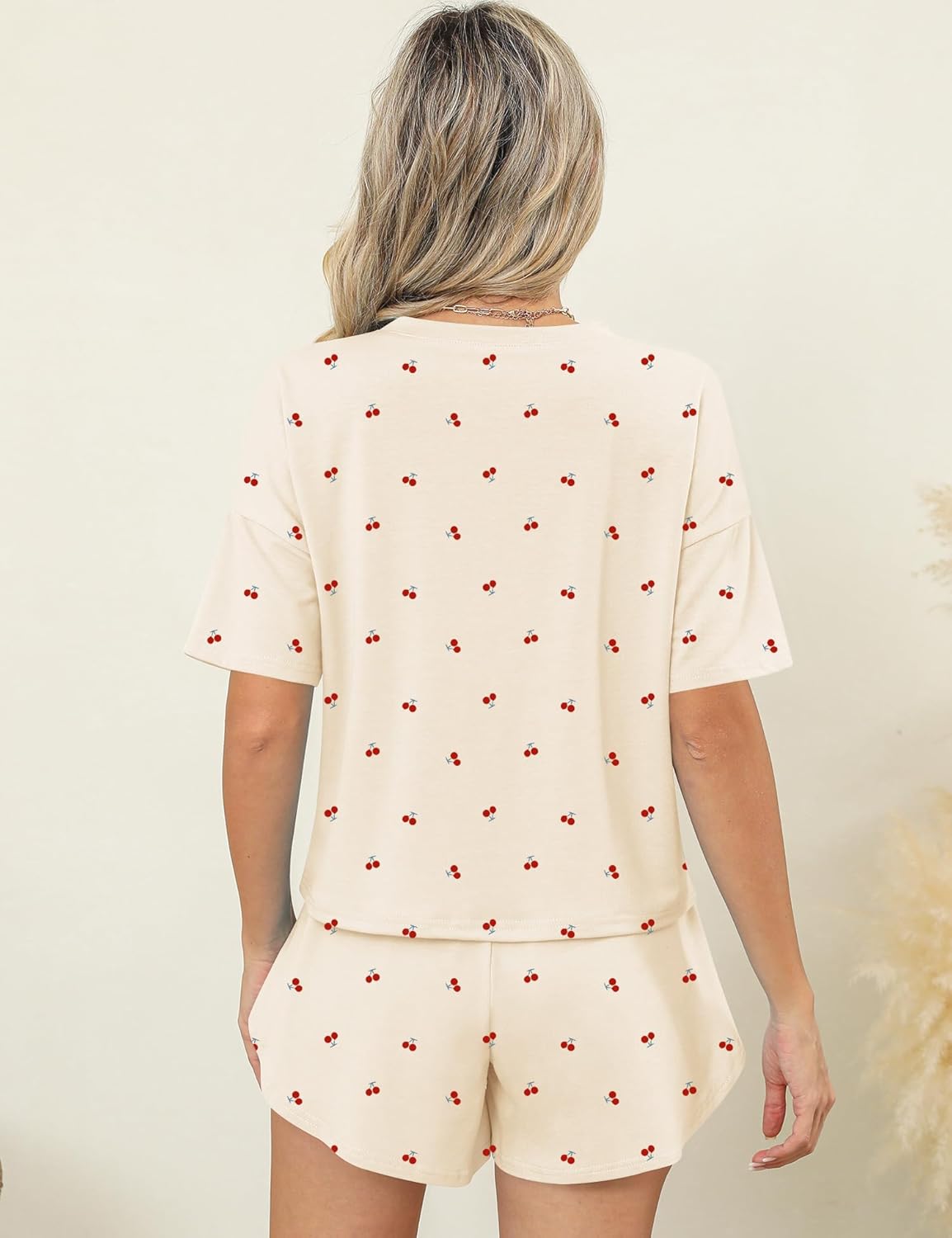 Detalle de IECCP Damen Kurz Schlafanzug Set – Zweiteiliges Sommerpyjama mit Kurzarm und Shorts