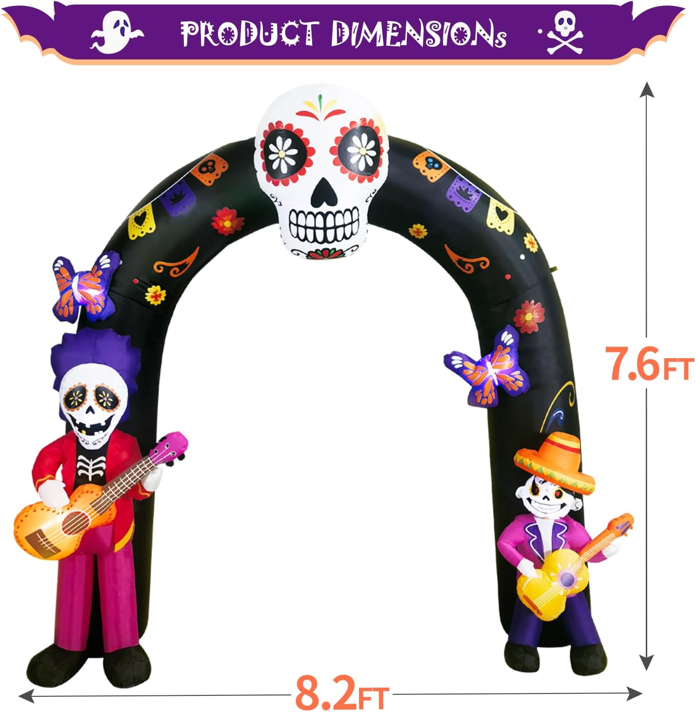 Detalle 2 de DomKom K1455 8-Foot Day of the Dead Inflatable Arch with LED Lights