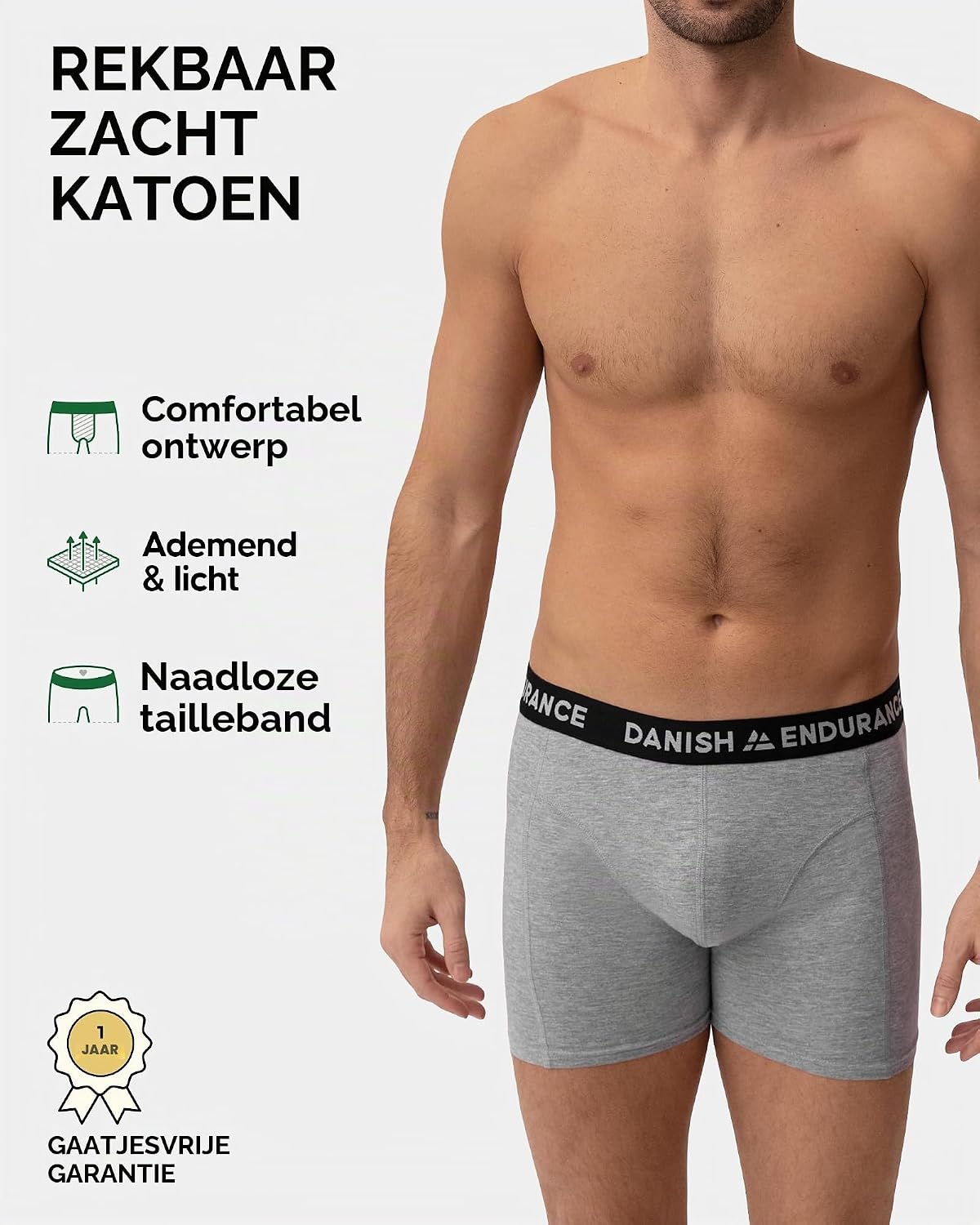 Detalle 2 de DANISH ENDURANCE katoenen boxershorts heren, klassieke pasvorm, 6- of 10-pack