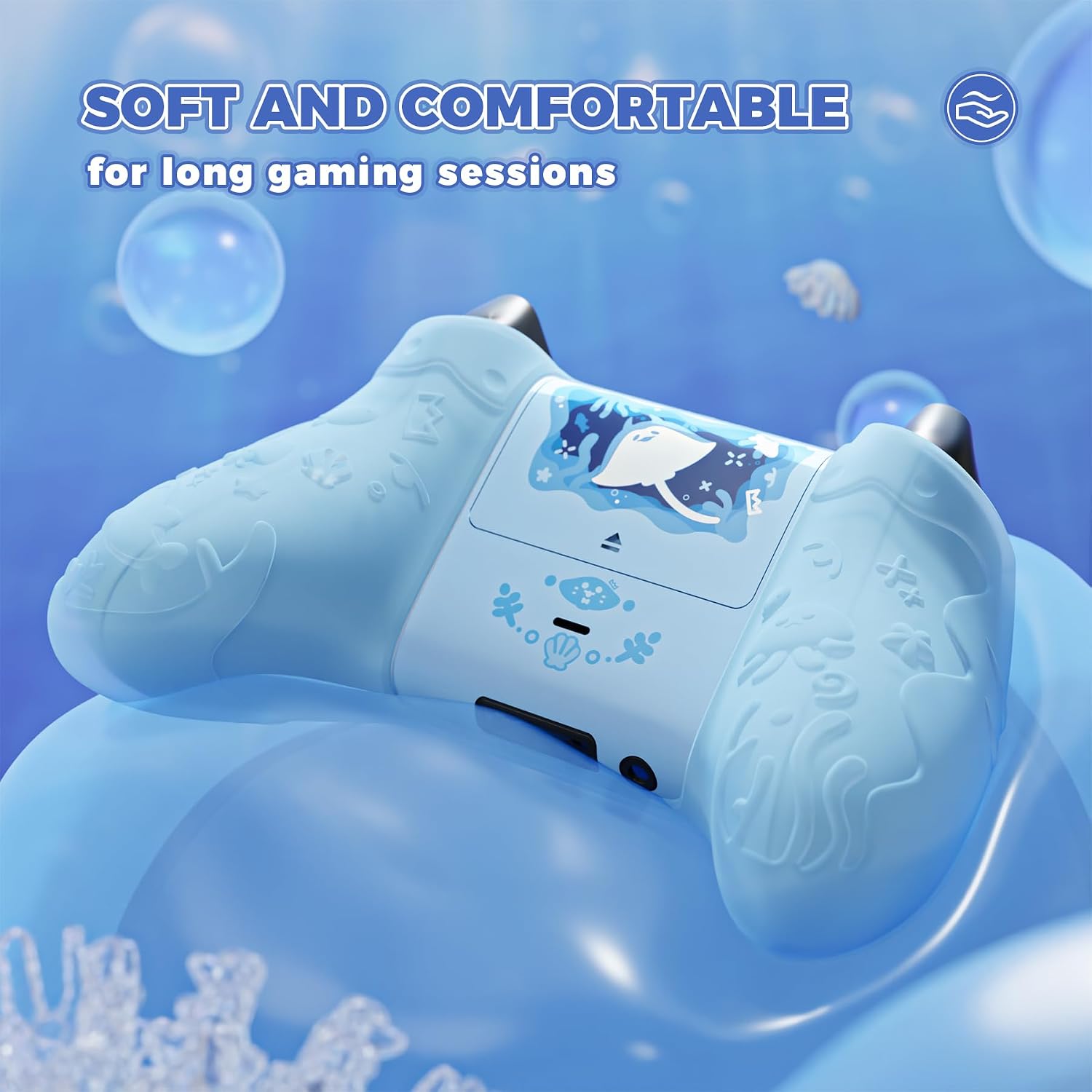 Detalle de PlayVital Ocean Whisper Silicone Cover for Xbox Series X|S Controller — Mint Blue