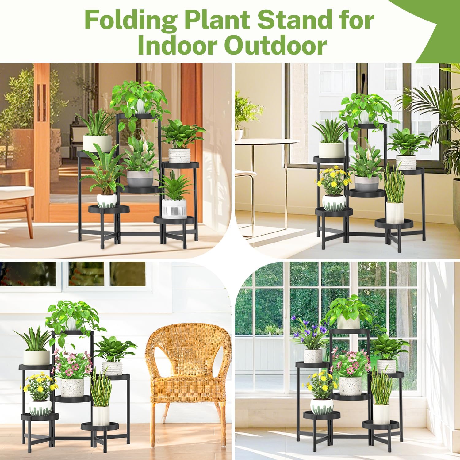 Detalle de iDavosic.ly 6-Tier Folding Plant Stand with Waterproof Plastic Trays, Black