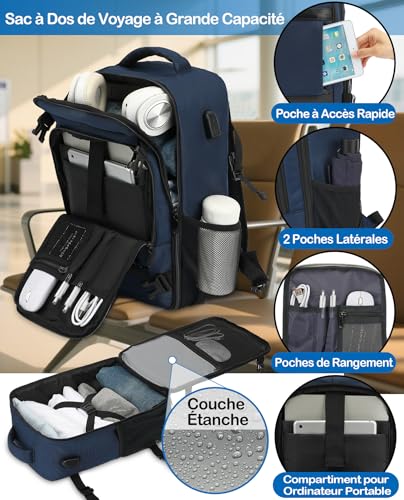 Detalle 2 de KLOSTAIN Bagage Cabine 40x20x25 cm – Sac à dos cabine 20 L, bleu profond
