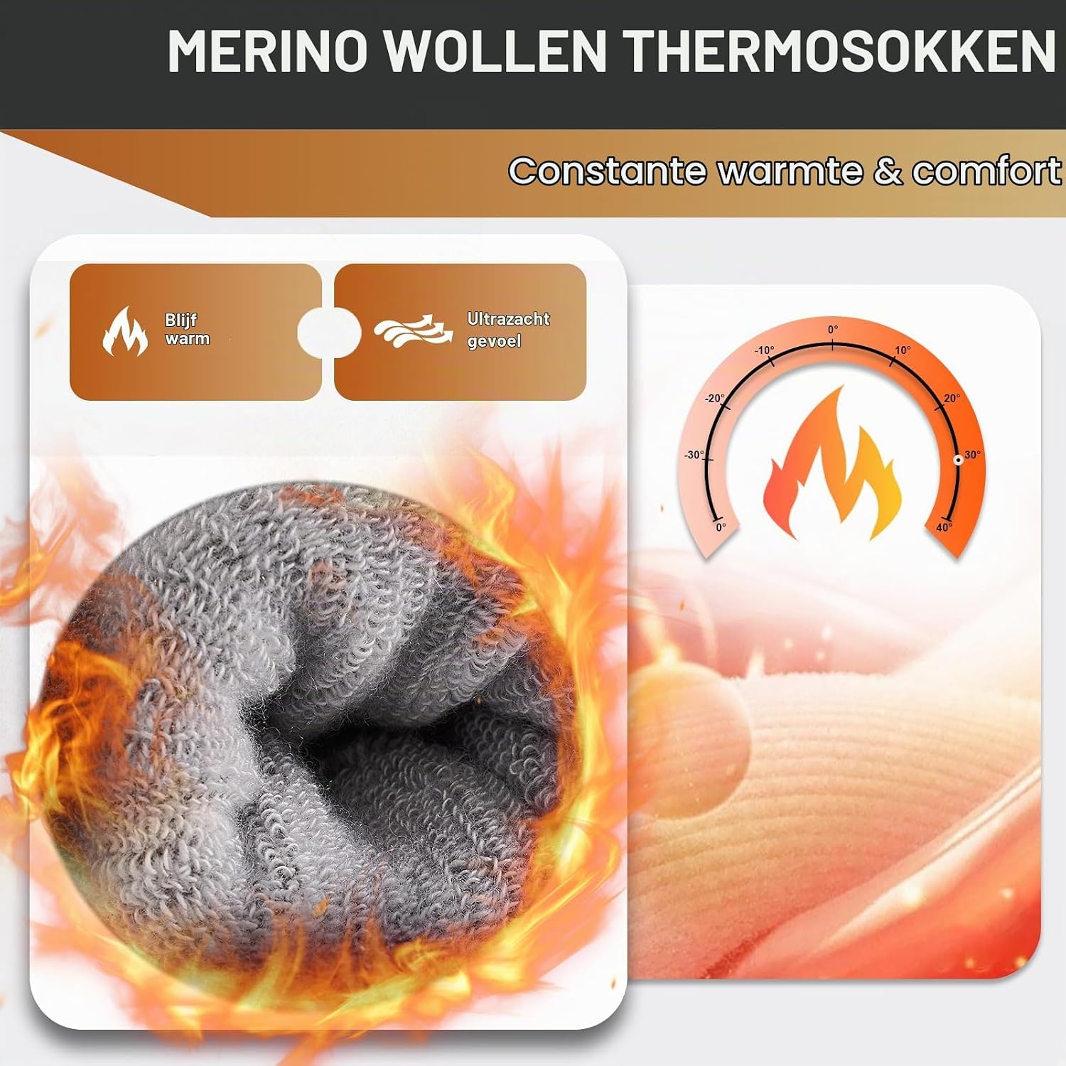 Detalle de Niorasen merinosokken voor winter, trekking en sport, dikkere thermosokken