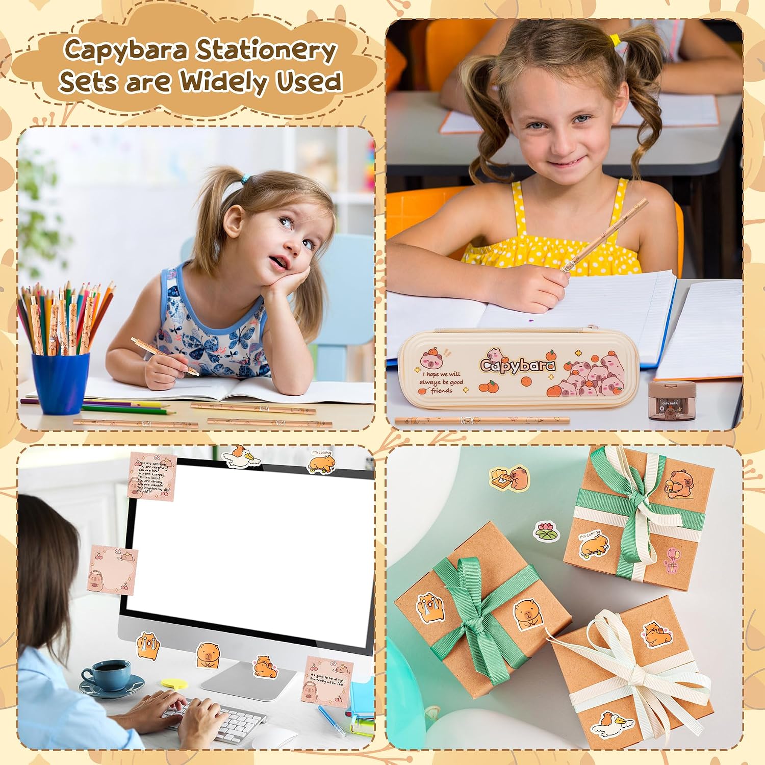 Detalle de GwaOery Capybara Stationery Set with Exquisite Bag – Large Capacity Multi-Layer Case (Style 2)