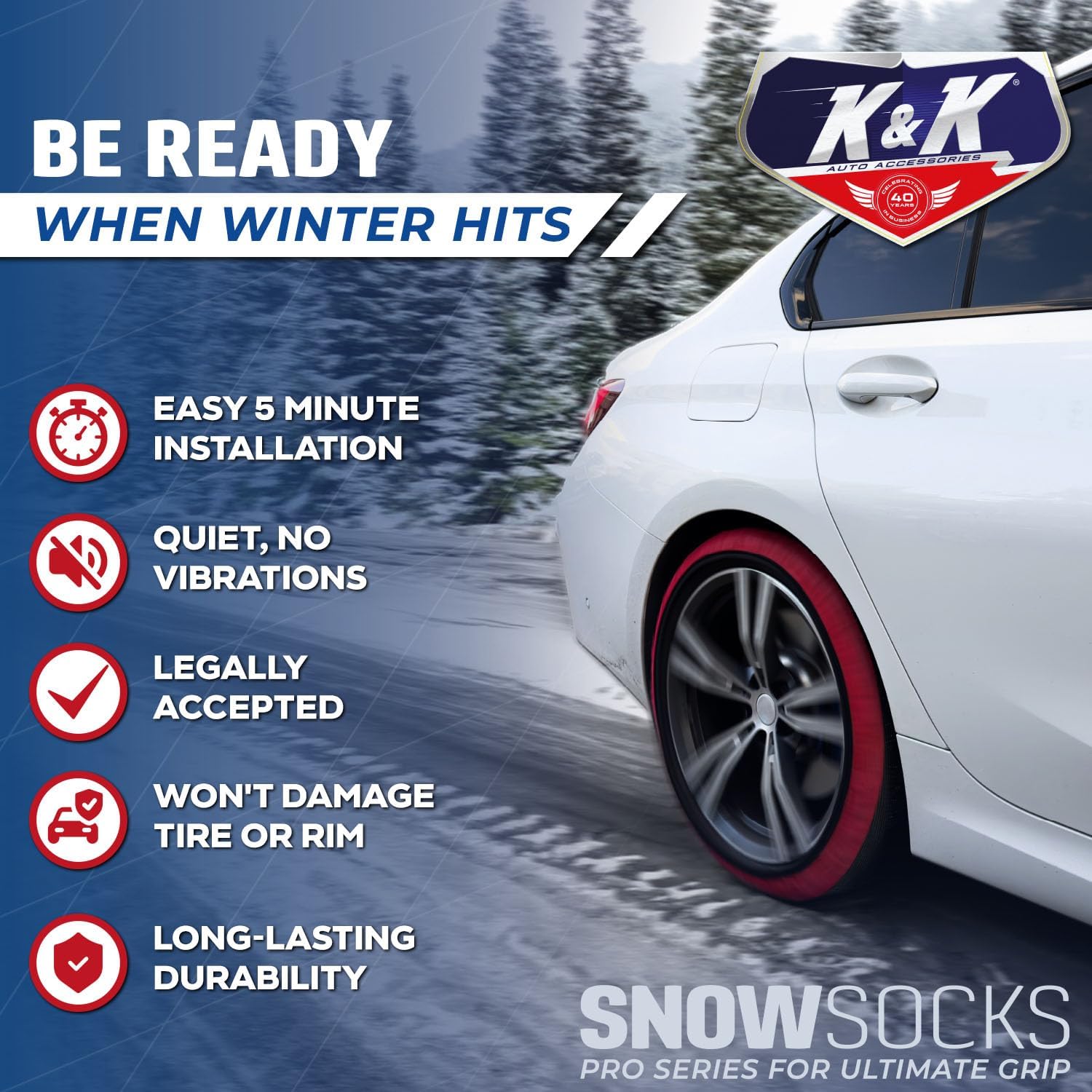 Thumbnail 3 de K&K Auto Pro Series Snow Socks 2pcs for Sedan