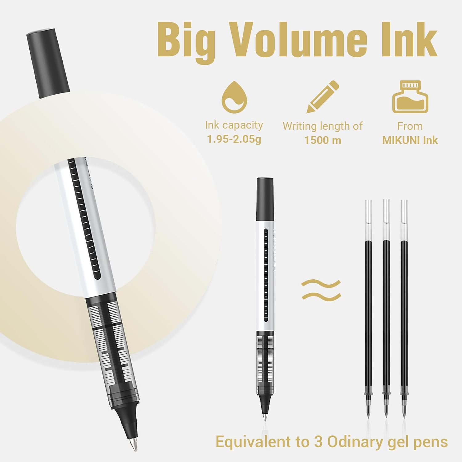 Detalle de KERIFI Rollerball Pens Black Gel Pens – 16 Pack, 0.5mm Liquid Ink