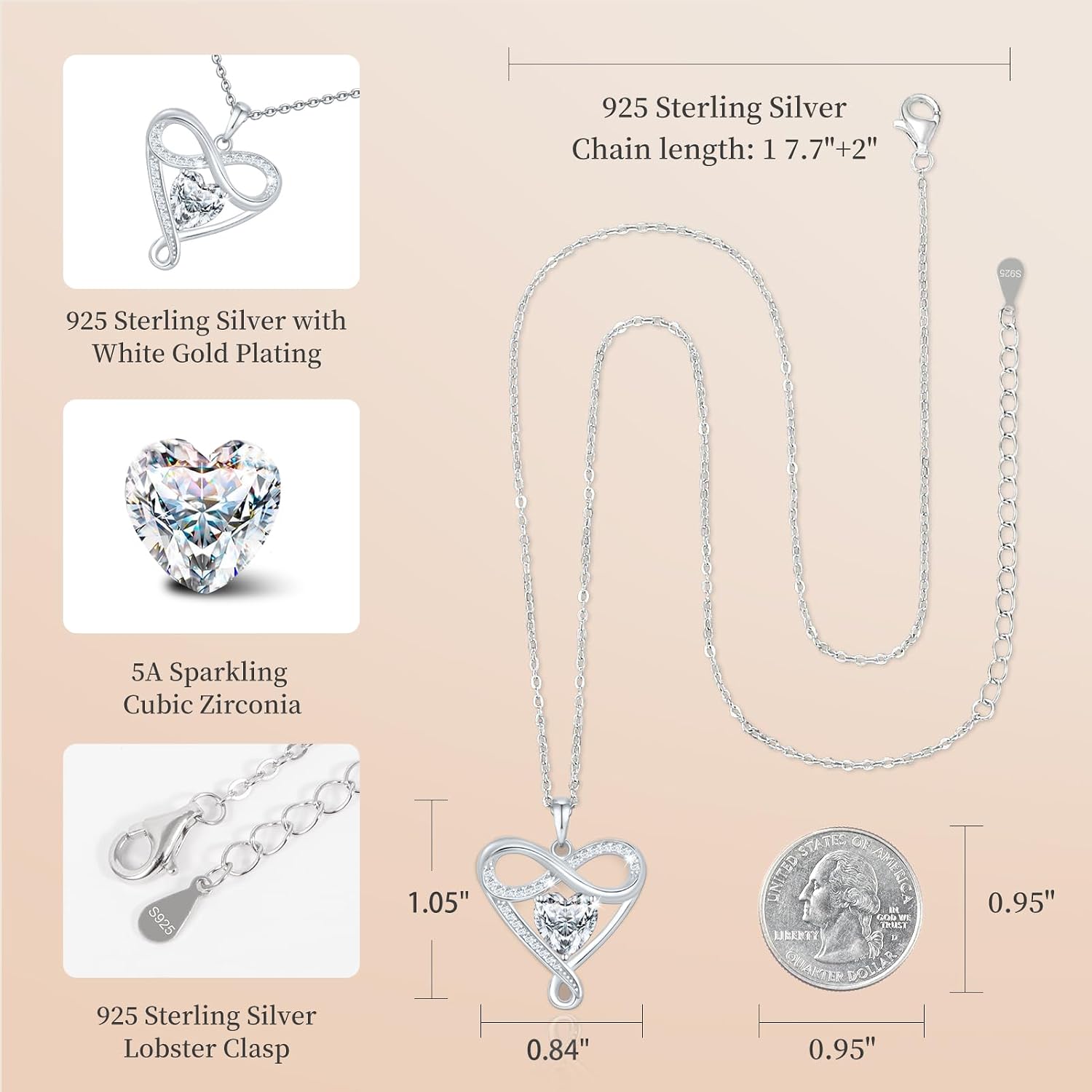 Detalle de Yuelove Infinity Necklace, 925 Sterling Silver