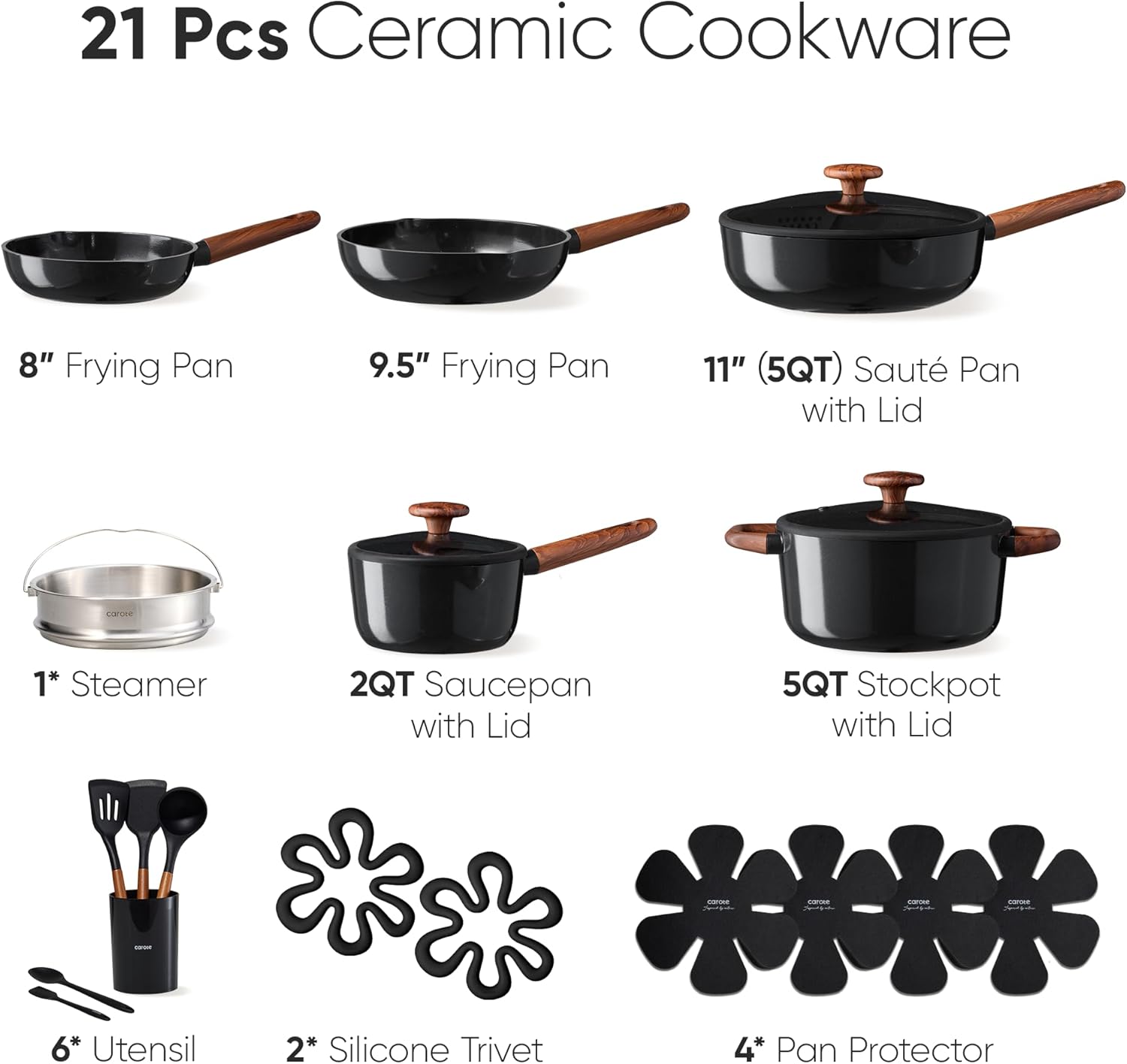 Thumbnail 1 de CAROTE 21pcs Cookware Set: Nonstick Ceramic Pans & Pots, PFAS/PTFE Free