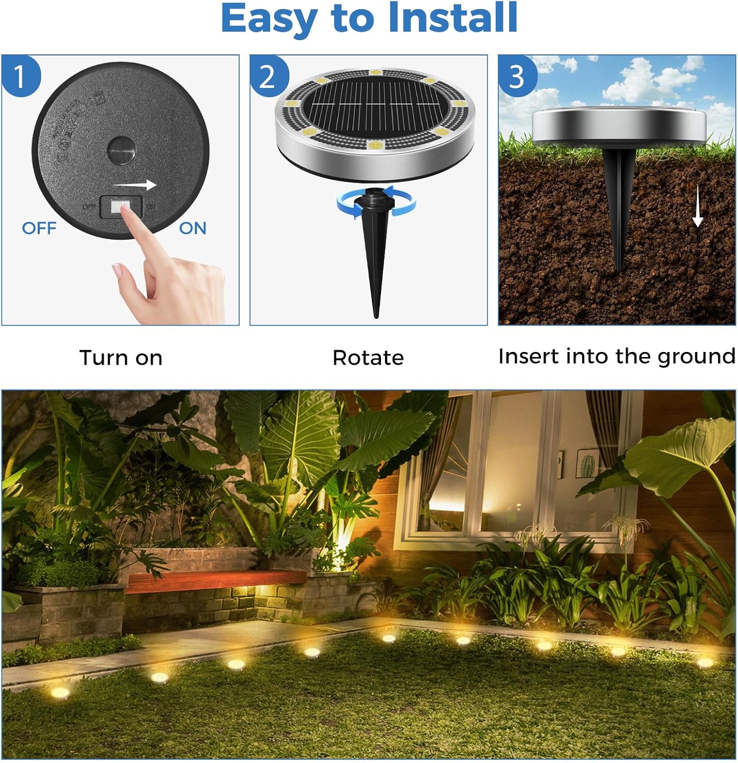 Thumbnail 3 de Peasur 6-pack solar ground disc lights for outdoor pathways (warm white)